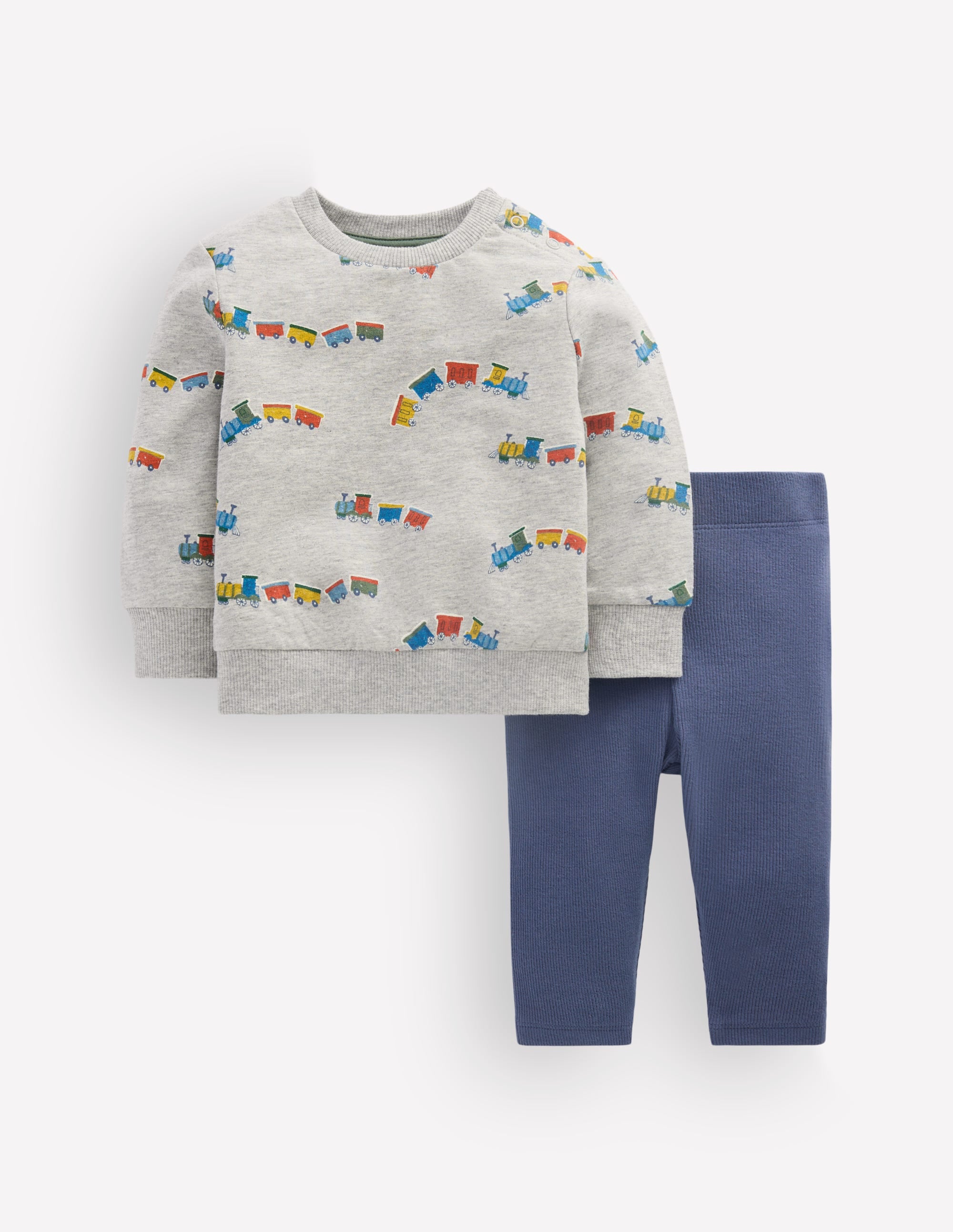 Sweatshirt & Legging Set-Grey Marl Trains - Image 1