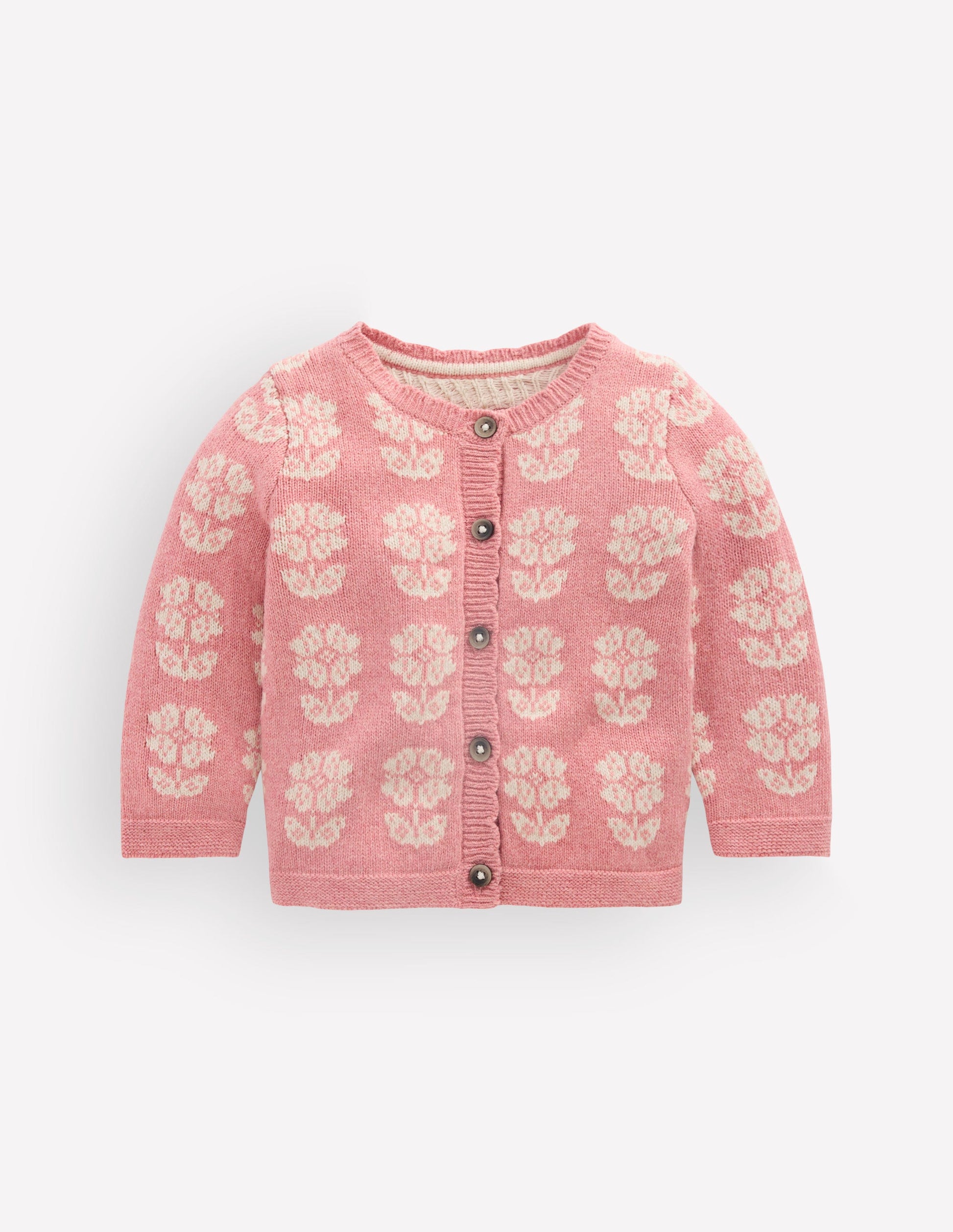 Fair Isle Cardigan-Pink Heather Marl-2