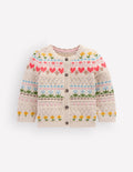 Cotton Fair Isle Cardigan-Oatmeal Marl Multi Flowers