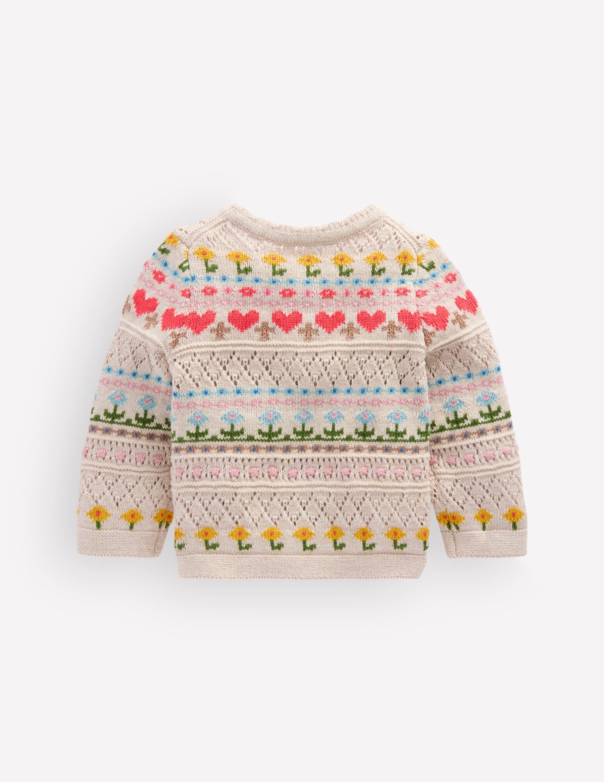 Cotton Fair Isle Cardigan-Oatmeal Marl Multi Flowers - Image 3