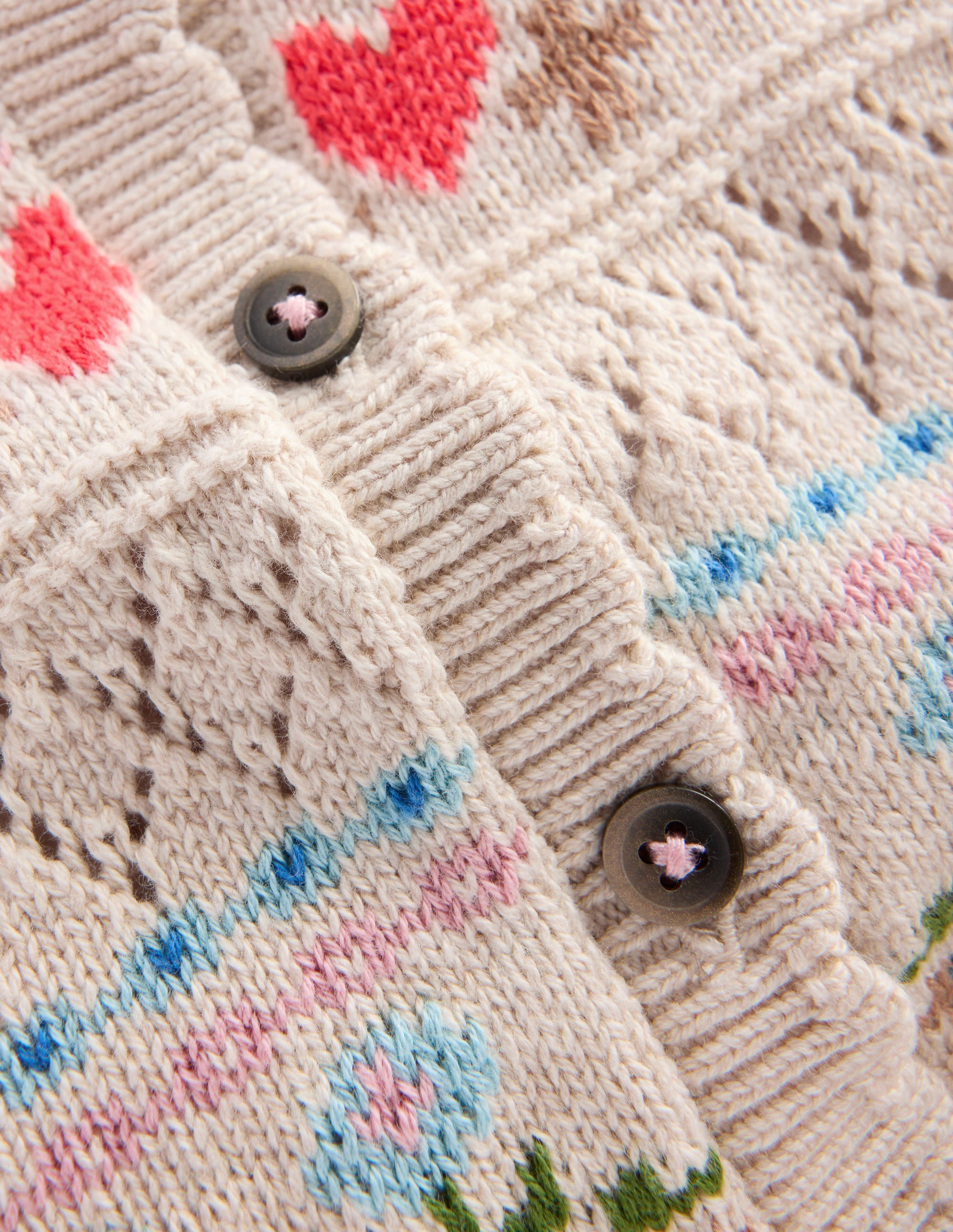 Cotton Fair Isle Cardigan-Oatmeal Marl Multi Flowers - Image 4