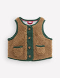 Plain Borg Gilet-Brown and Dark Green