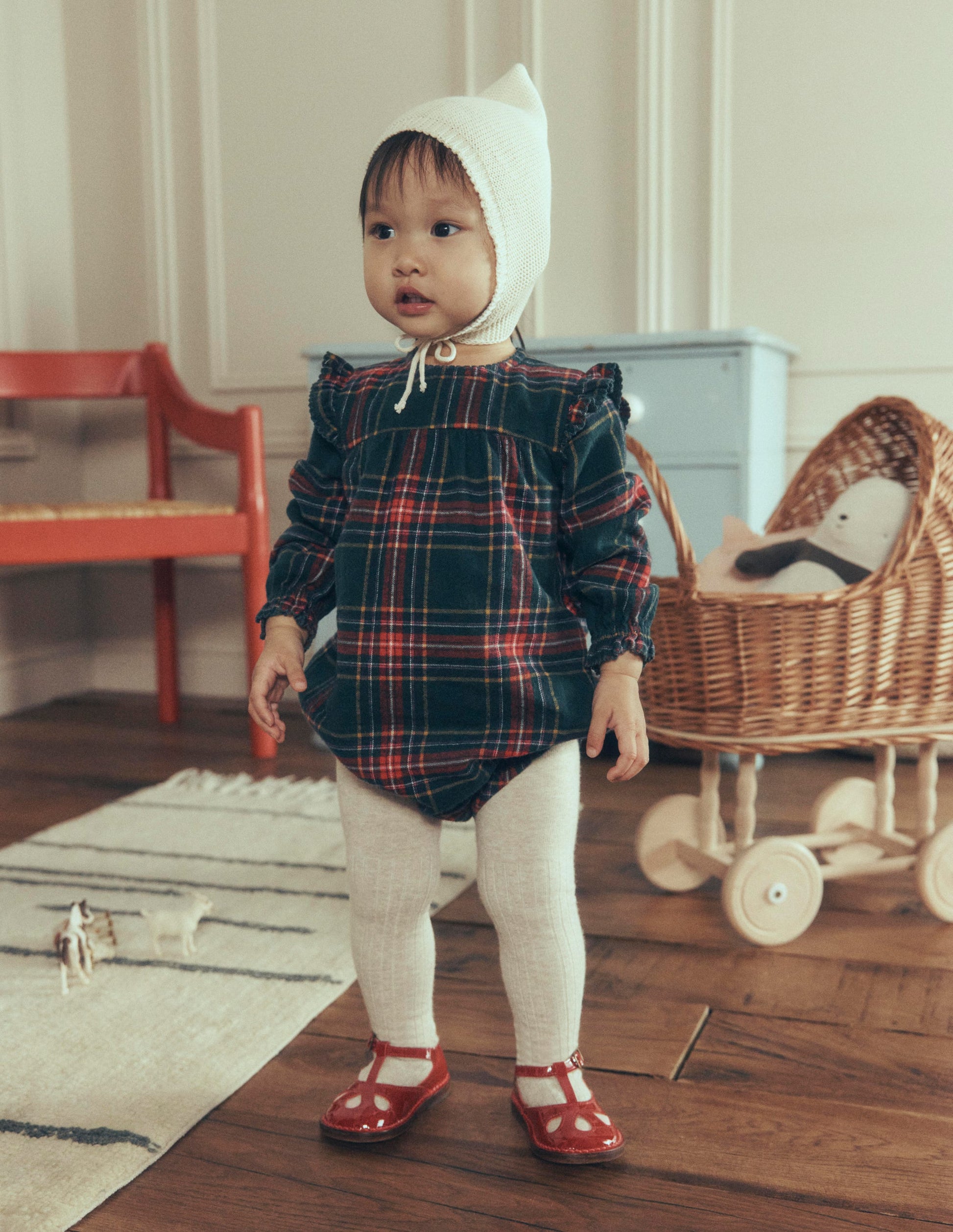 Woven Bubble Romper-Green/Red Check-1