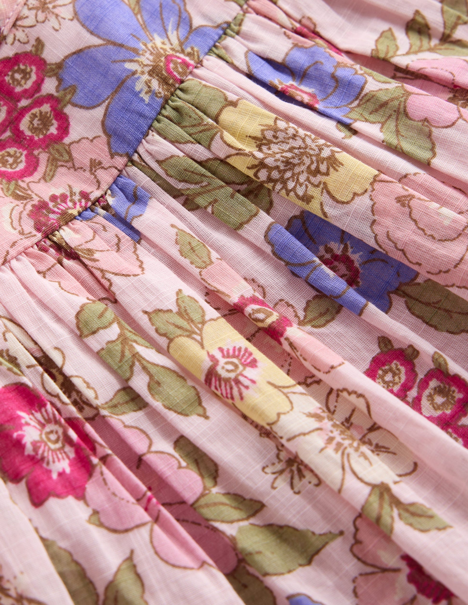Gathered Woven Dress-Mid Pink Floral-3