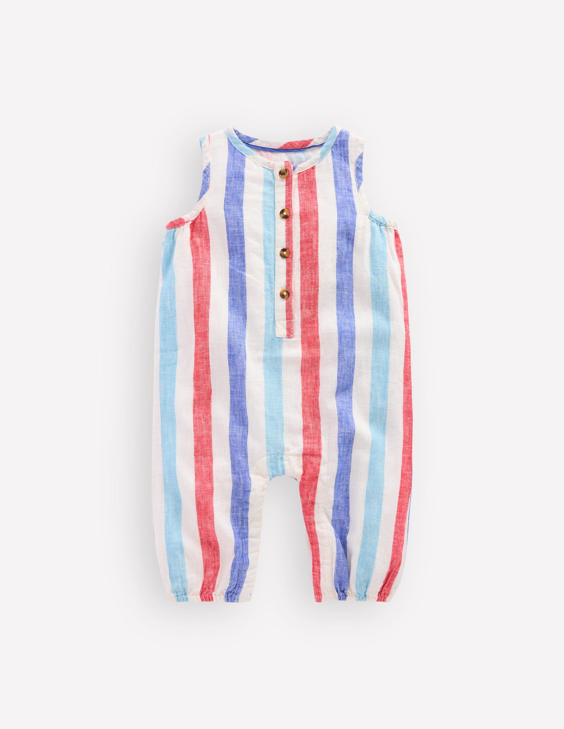 Button Down Romper-Red and Blue Multi Stripe-2