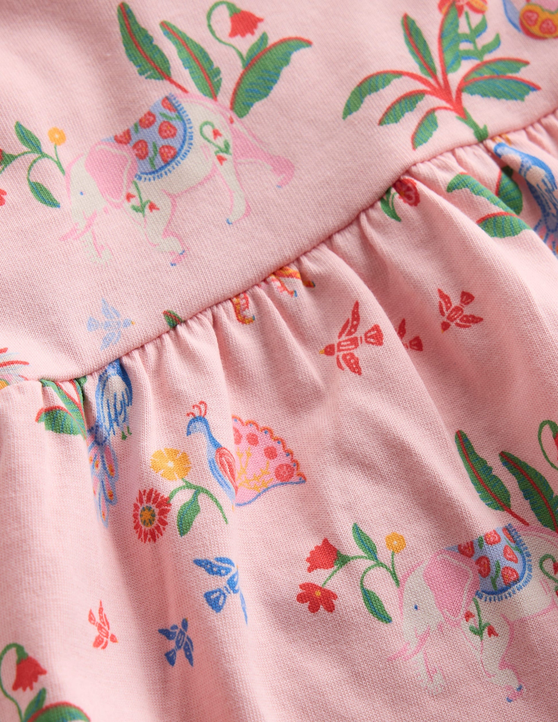 Broderie Trim Jersey Dress-Pink Tropical Animals-3