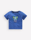 Short Sleeve Logo T-shirt-Blue Elephant Patchwork