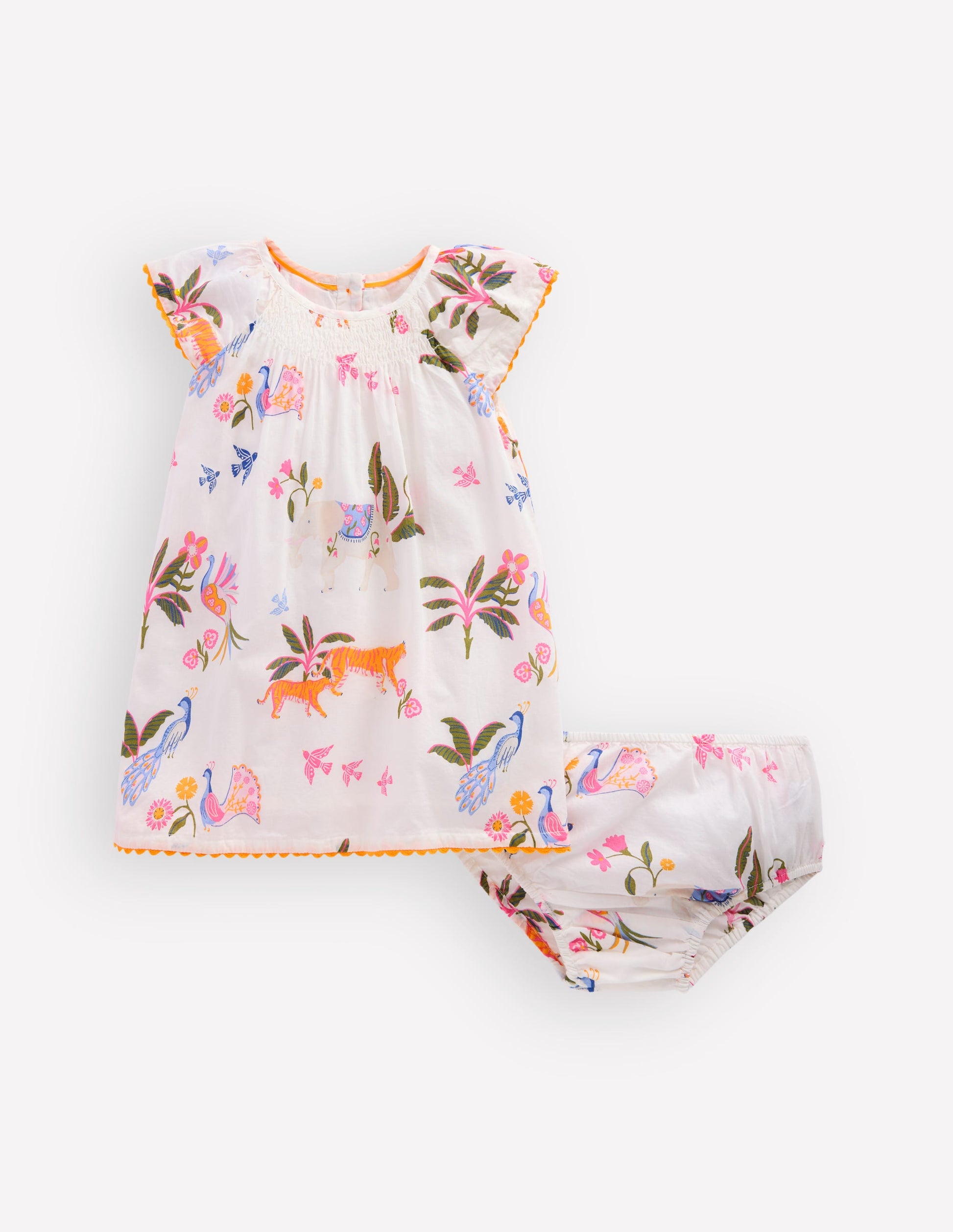 Floaty Shirred Dress-Ivory Jungle Animals-1