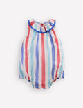 Frill Neck Bubble Romper-Red and Blue Multi Stripe