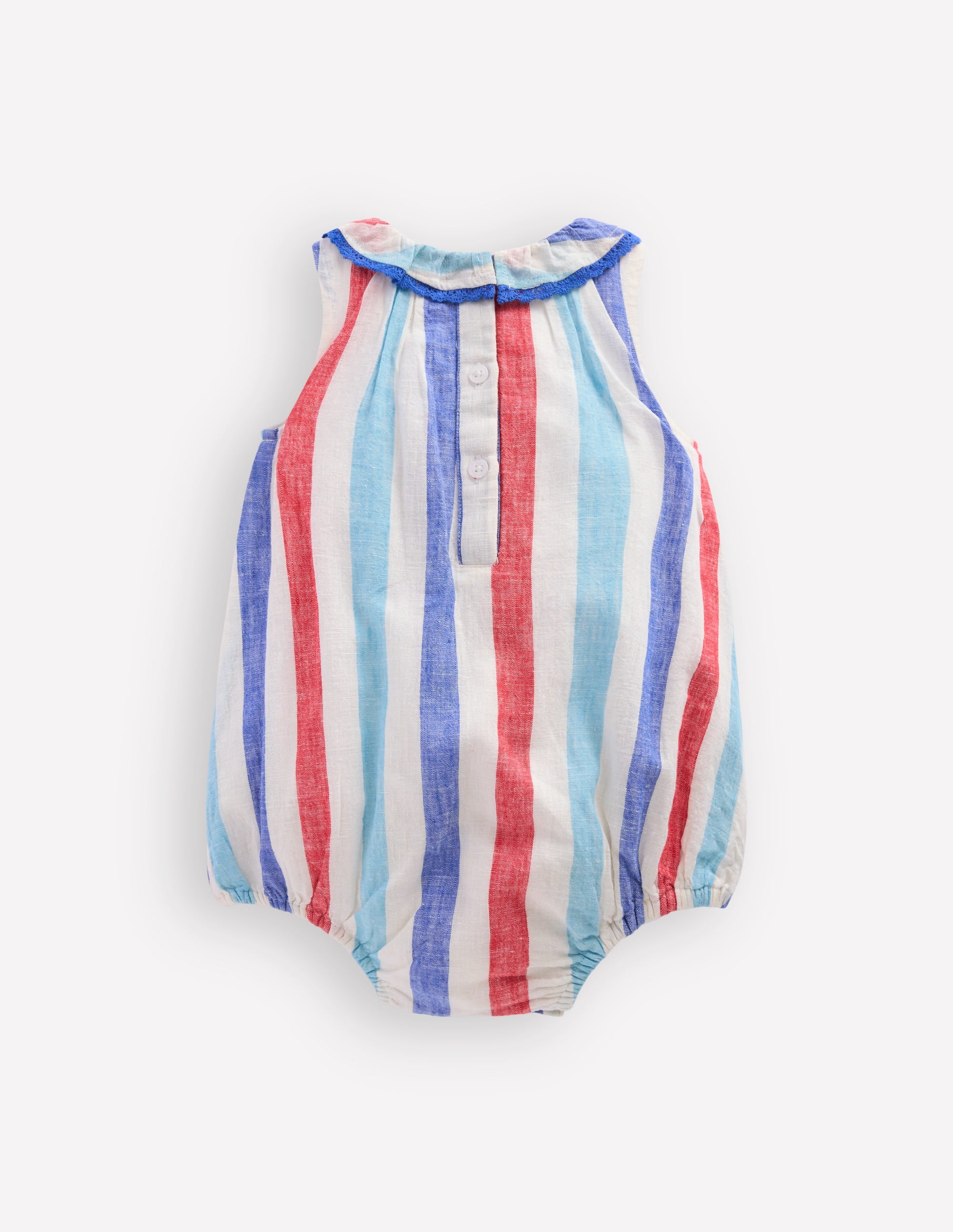 Frill Neck Bubble Romper-Red and Blue Multi Stripe - Image 3