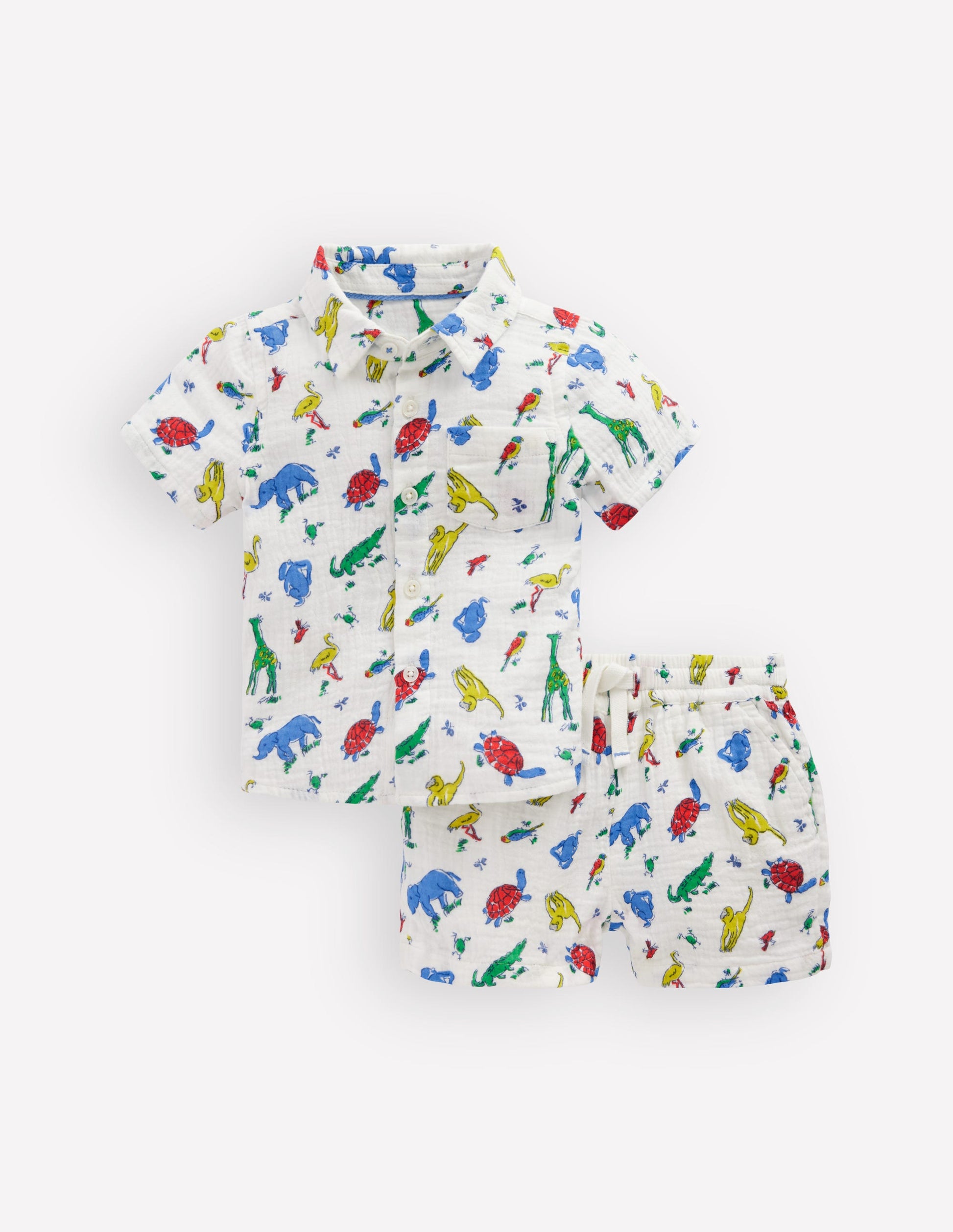 Woven Shirt Play Set-Ivory Multi Jungle Animals-1
