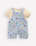 Jersey Short Dungaree Set-Blue Multi Jungle Animals