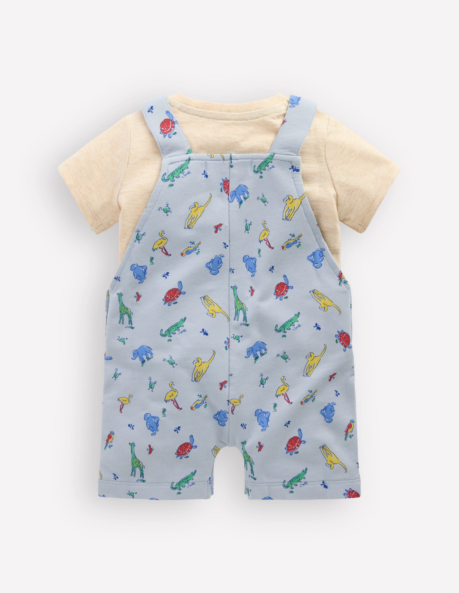 Jersey Short Dungaree Set-Blue Multi Jungle Animals-3