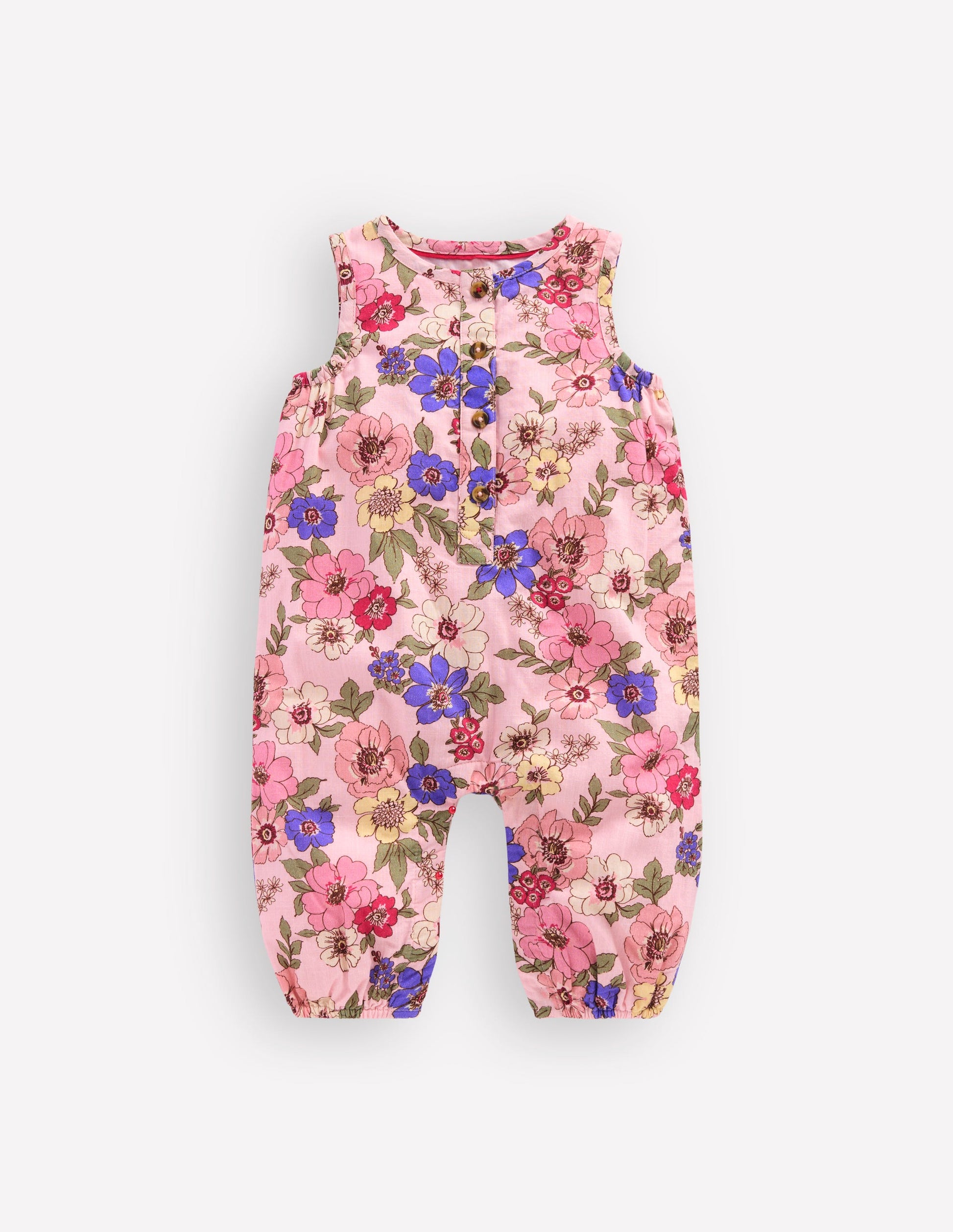 Girls Button Down Romper-Mid Pink Floral-1