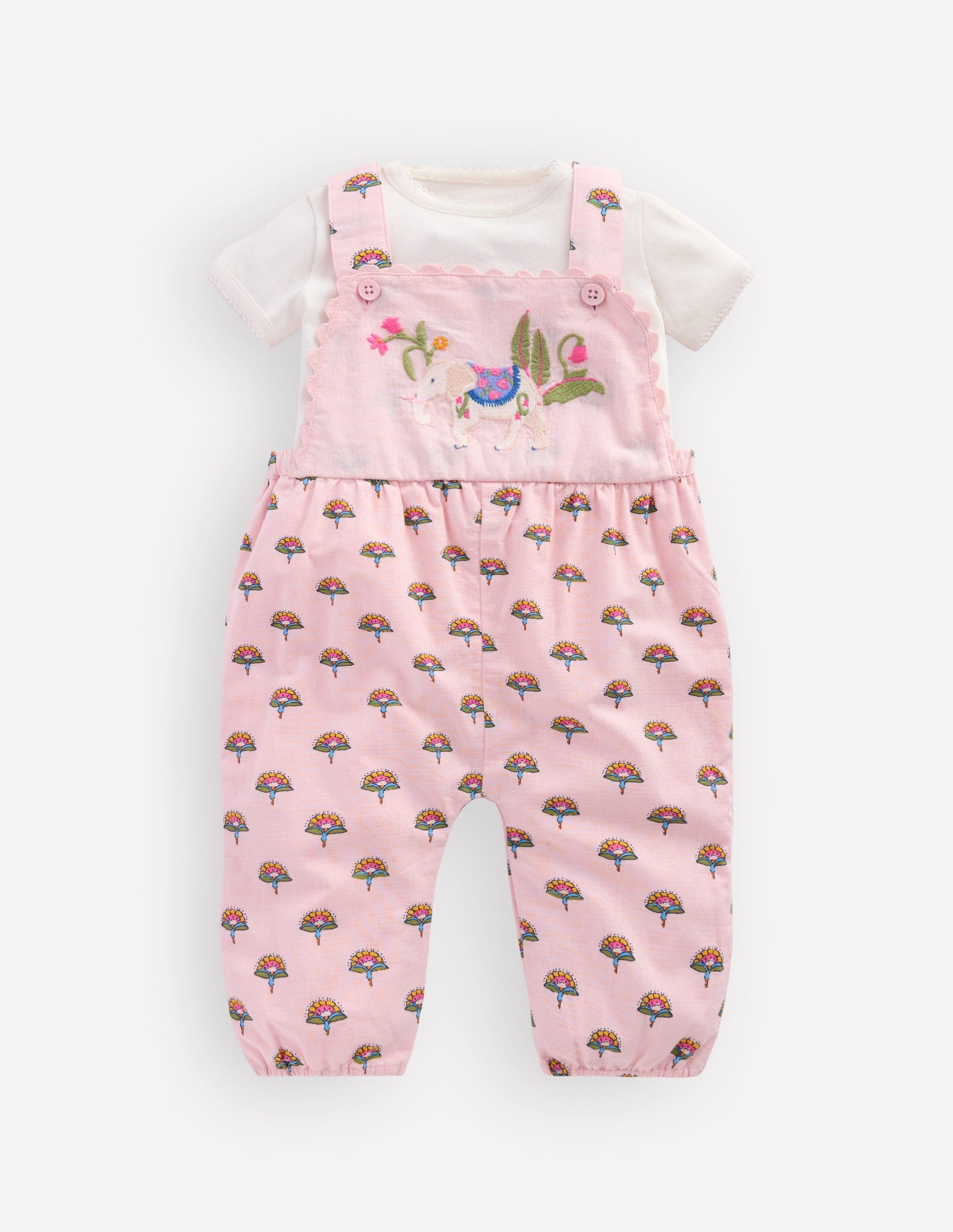 Embroidered Romper Set-Pink Elephant-1
