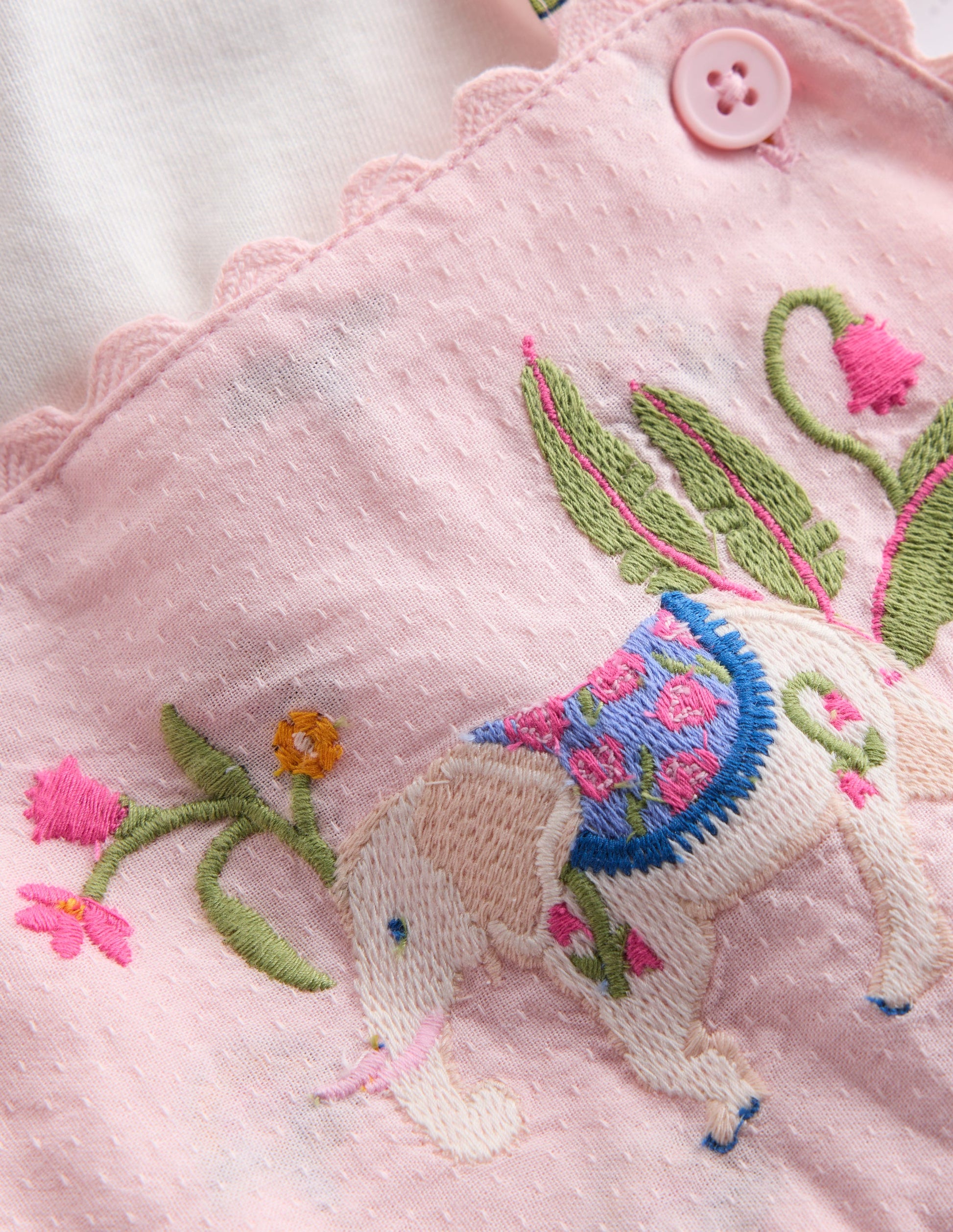 Embroidered Romper Set-Pink Elephant-3