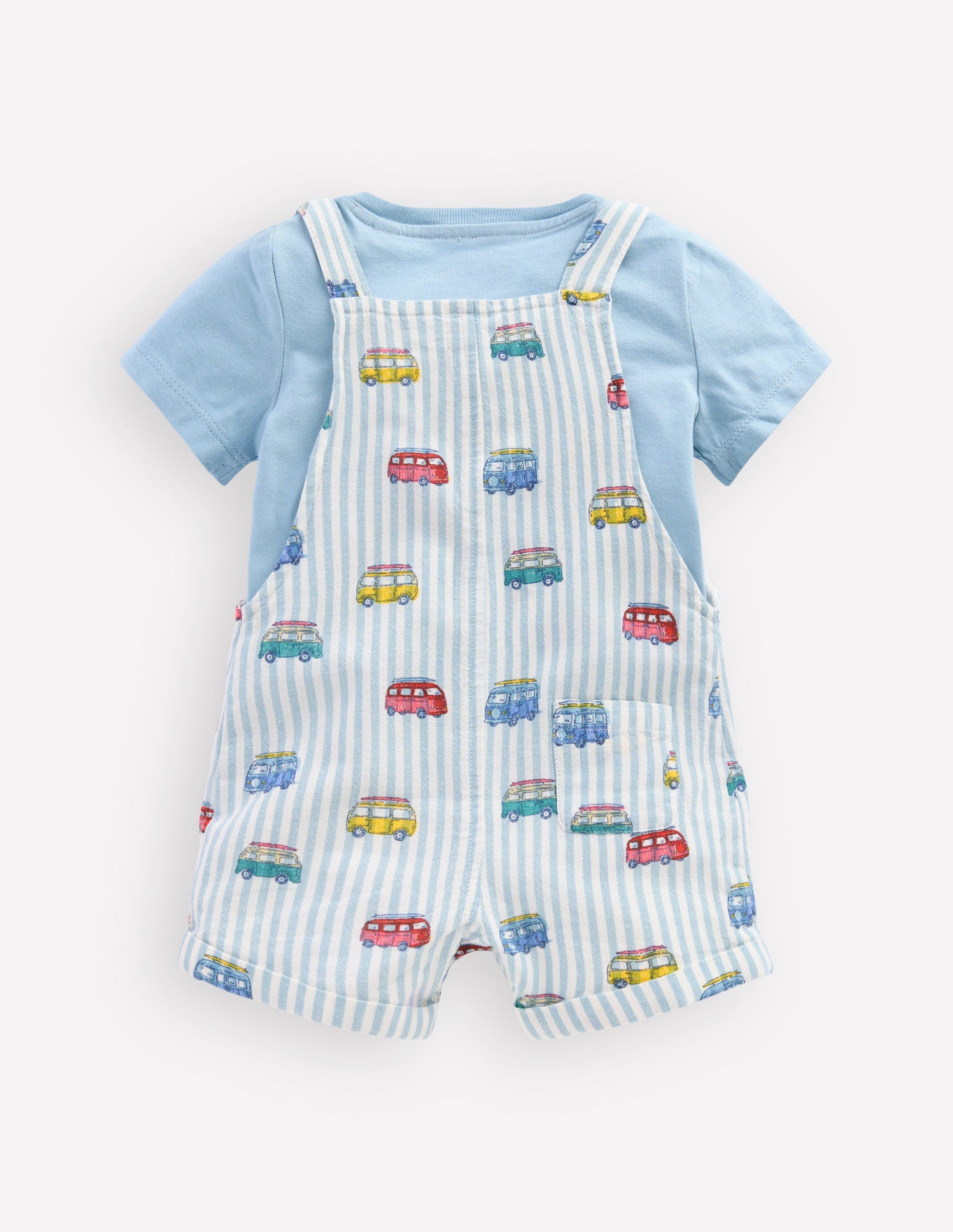 Short Woven Dungaree Set-Silver Lake Blue Camper Vans-2