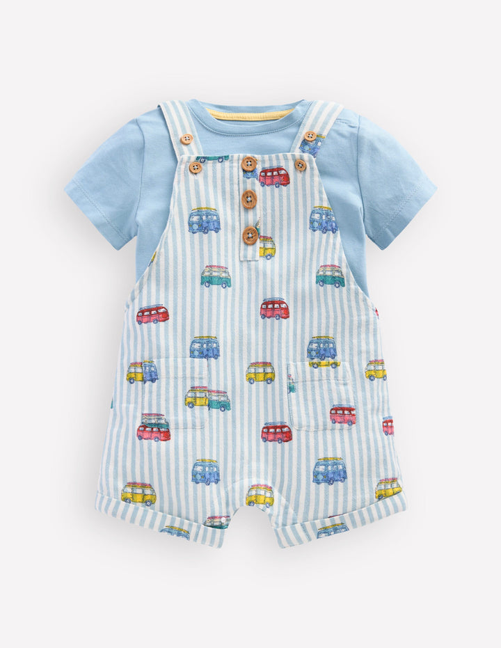 Short Woven Dungaree Set-Silver Lake Blue Camper Vans