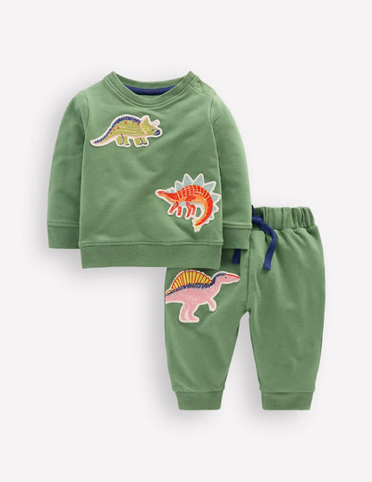 Sweatshirt Play Set-Sage Green Dinos-1