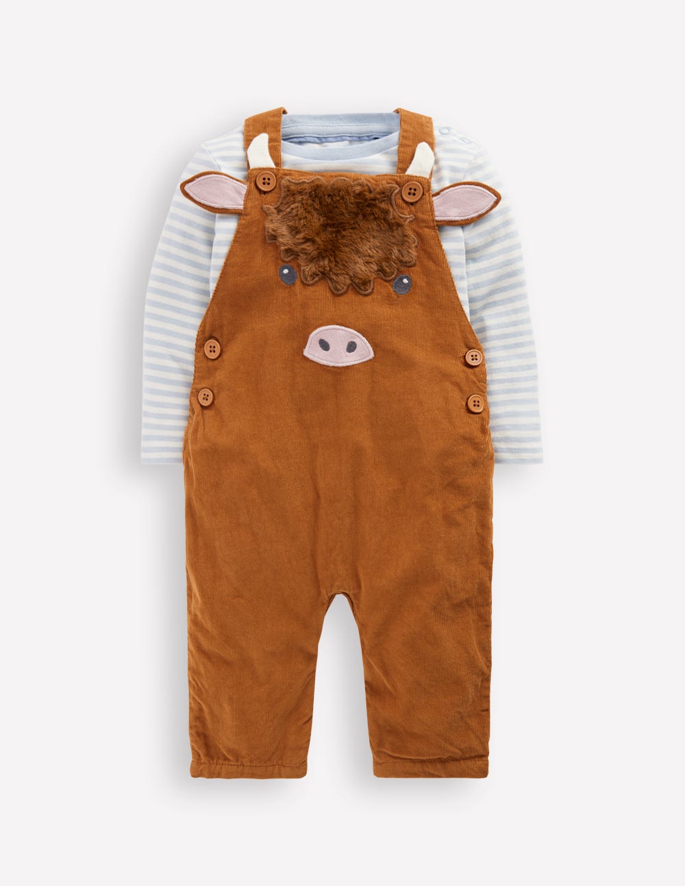 Novelty Cord Dungarees Set-Brown Highland Cow - Image 1