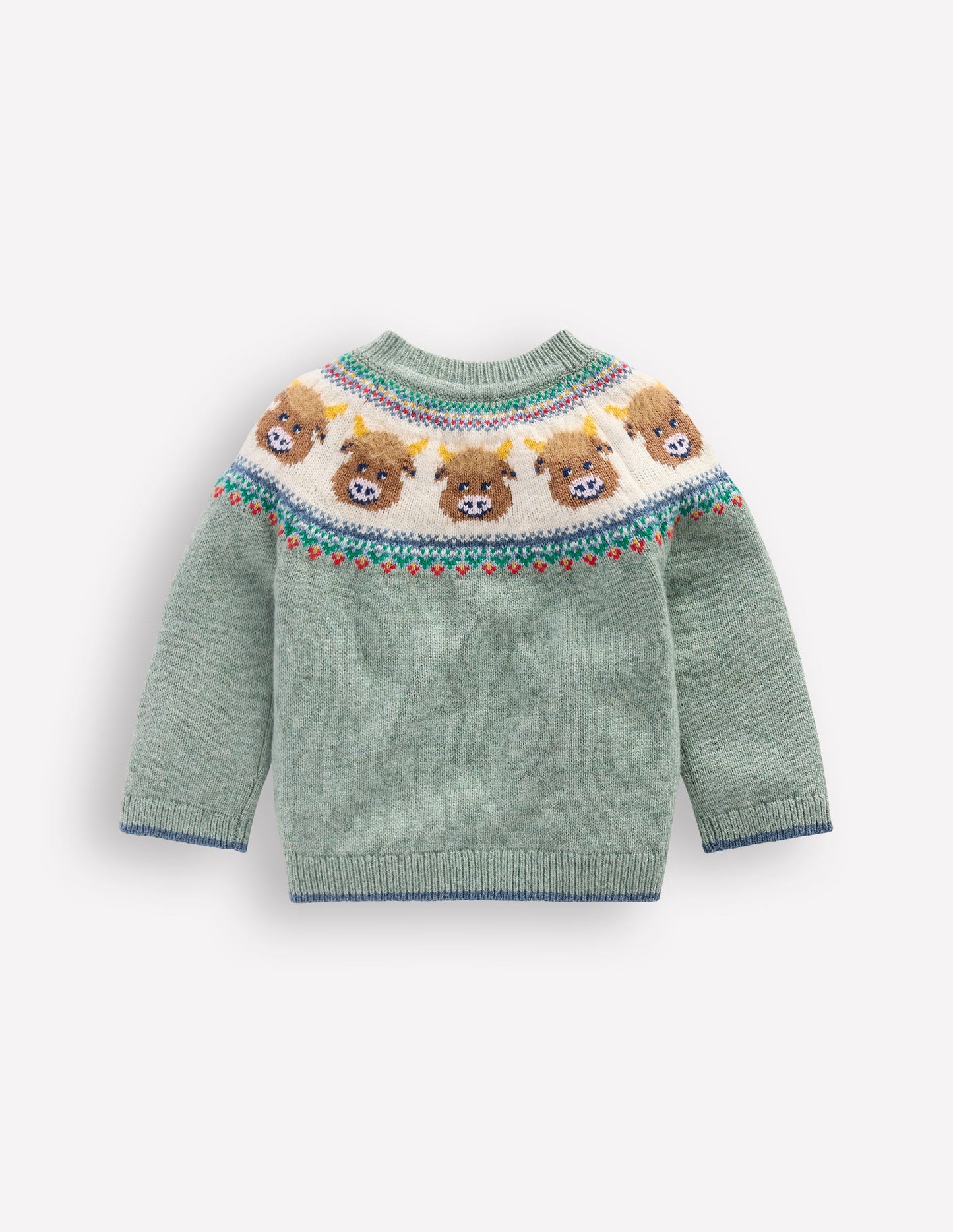 Fair isle Jumper-Csarite Green Highland Cow