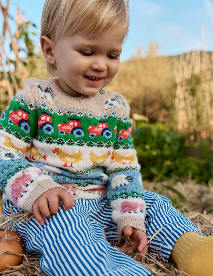 Cardigan bleu en tricot avec rayures blanches, enfant | Souris Mini - Souris Mini Cardigan bleu en tricot avec rayures blanches, enfant | Souris Mini - Souris Mini