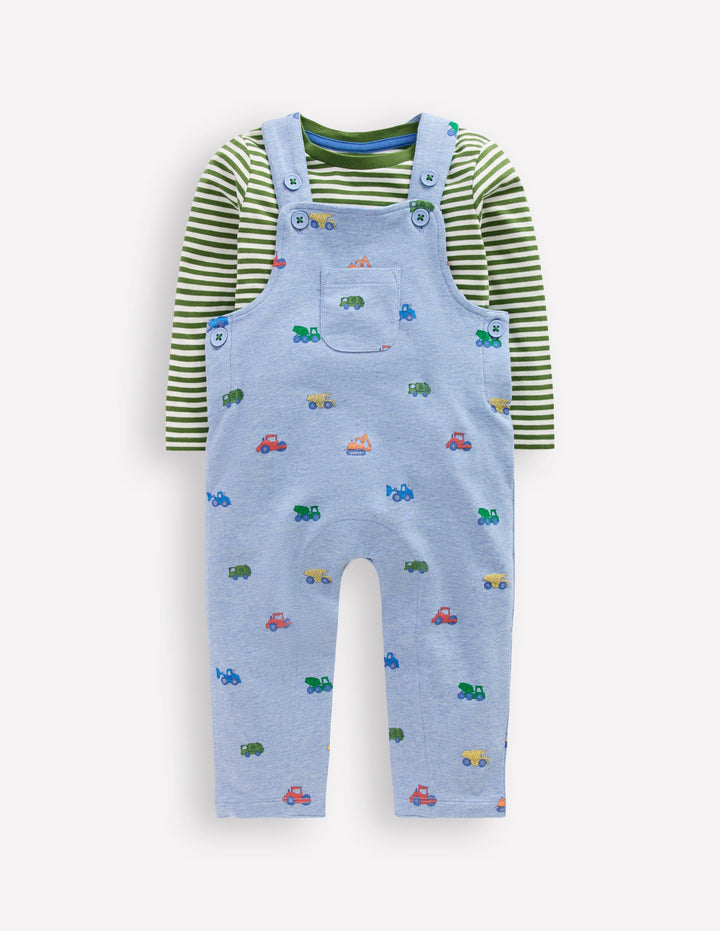 Jersey Dungaree Set-Blue Construction
