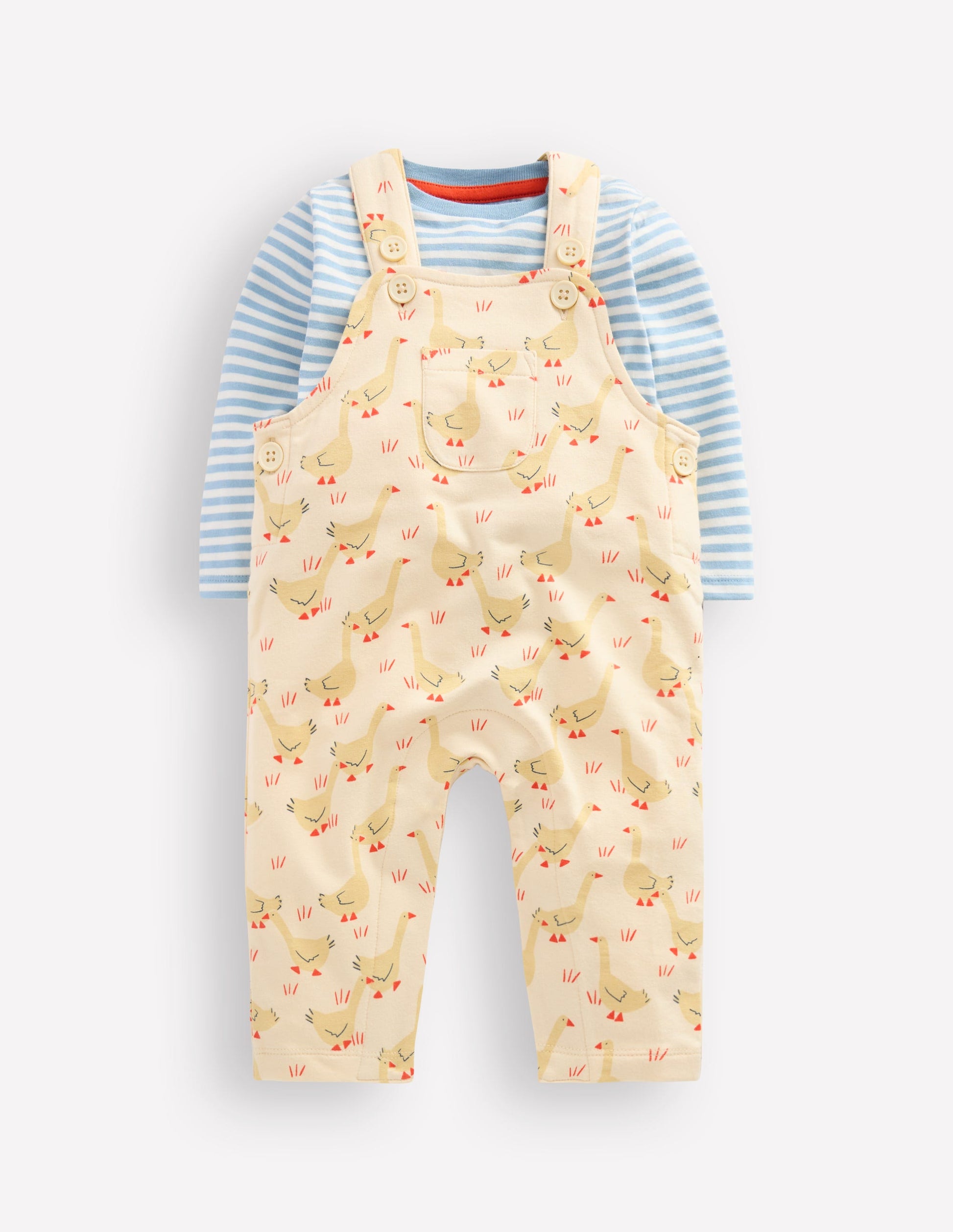 Jersey Dungaree Set-Ecru Geese-1