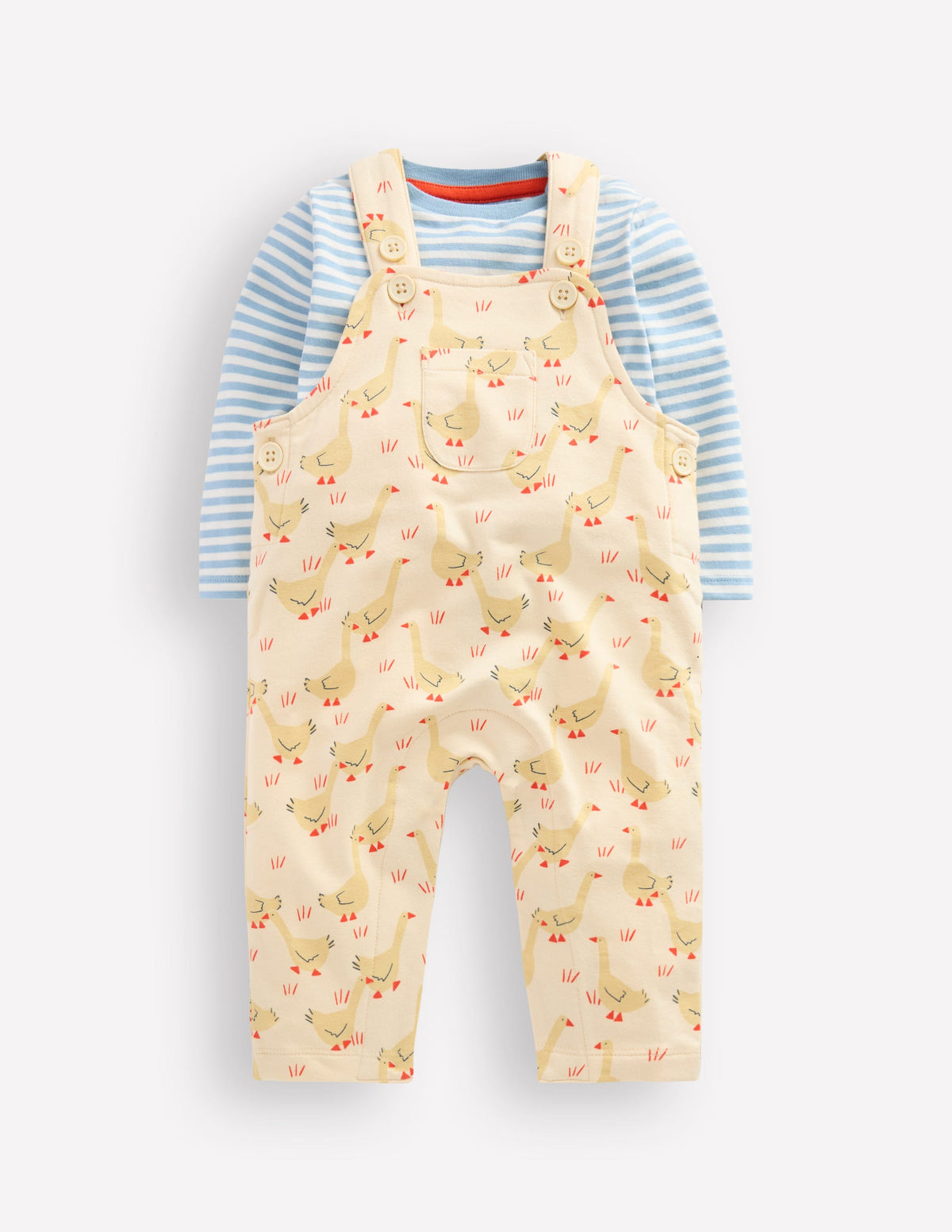 Jersey Dungaree Set-Ecru Geese - Image 1