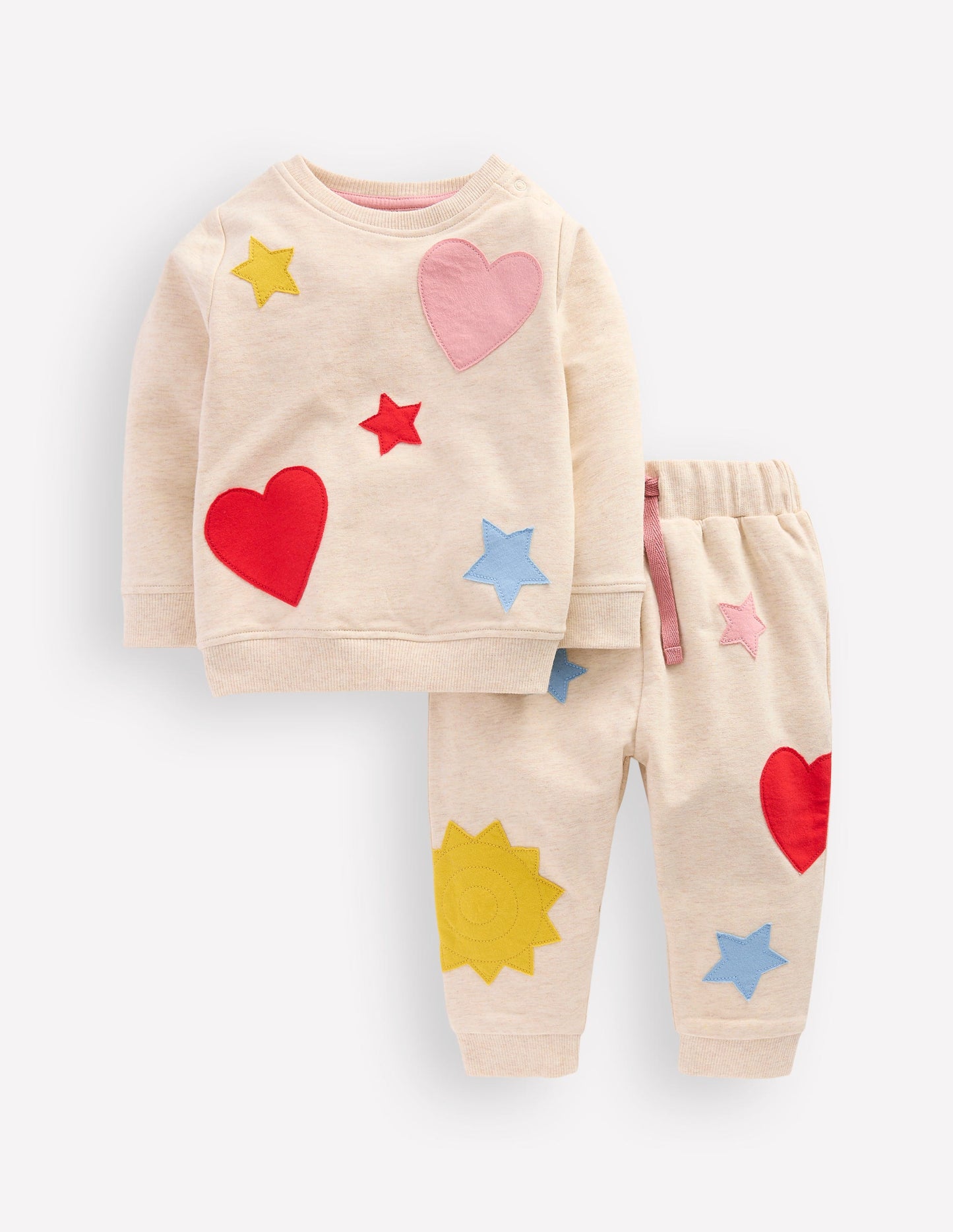 Applique Sweatshirt Set-Oatmeal Hearts & Star Applique