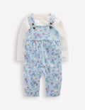 Jersey Dungarees Set-Misty Blue Bunny Floral