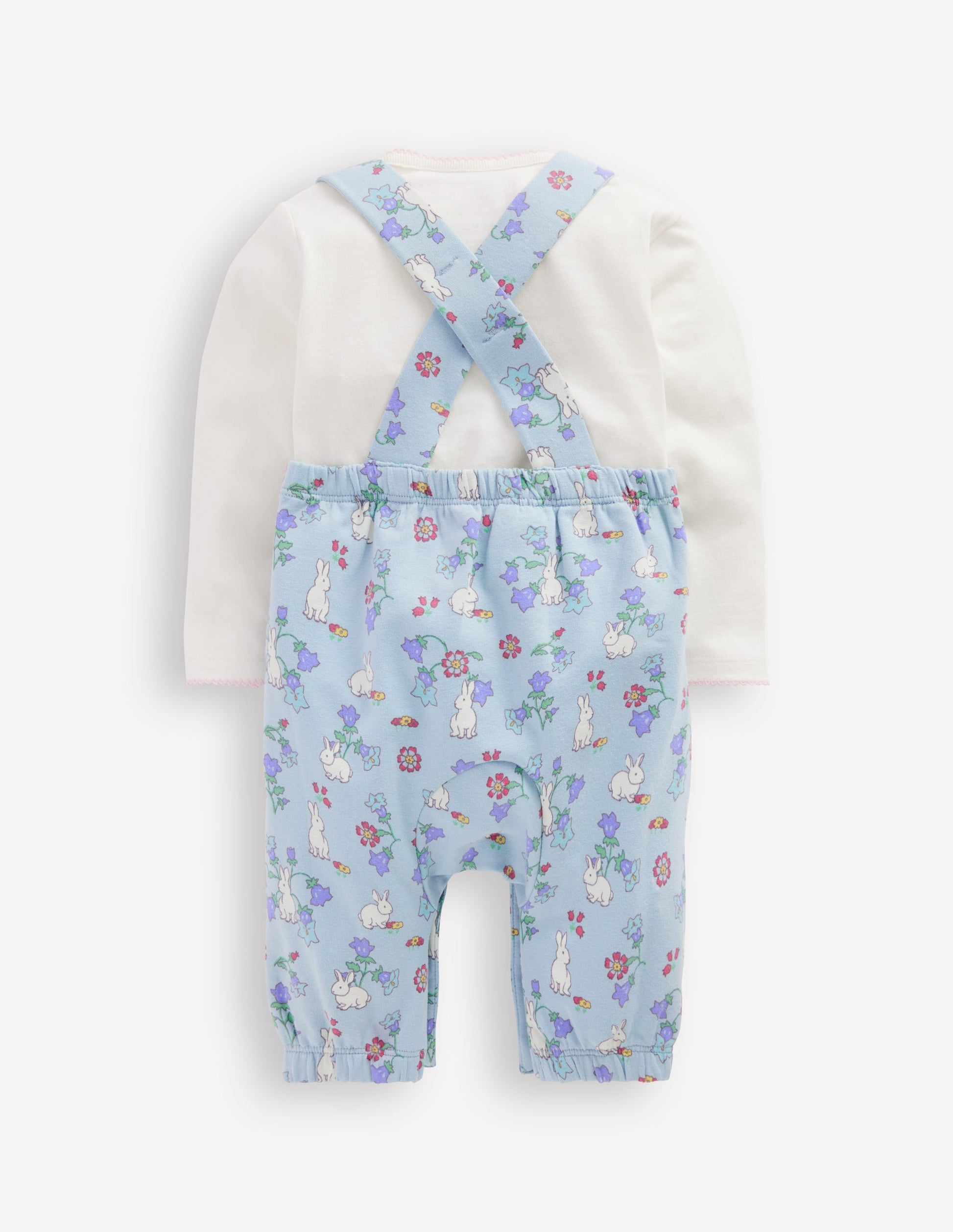 Jersey Dungaree Set-Misty Blue Bunny Floral-2