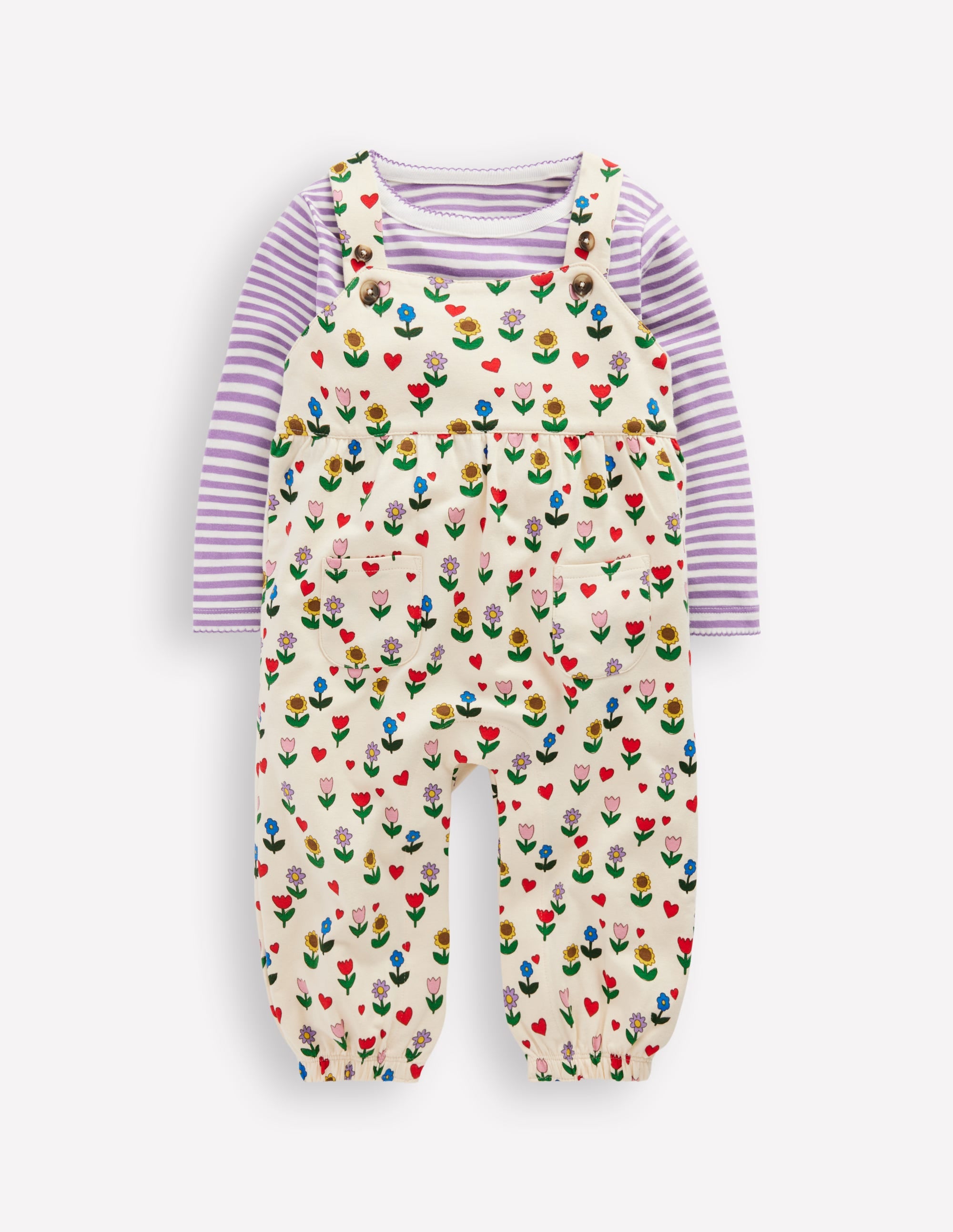 Jersey Dungarees Set-Multi Sunflower Garden - Image 1