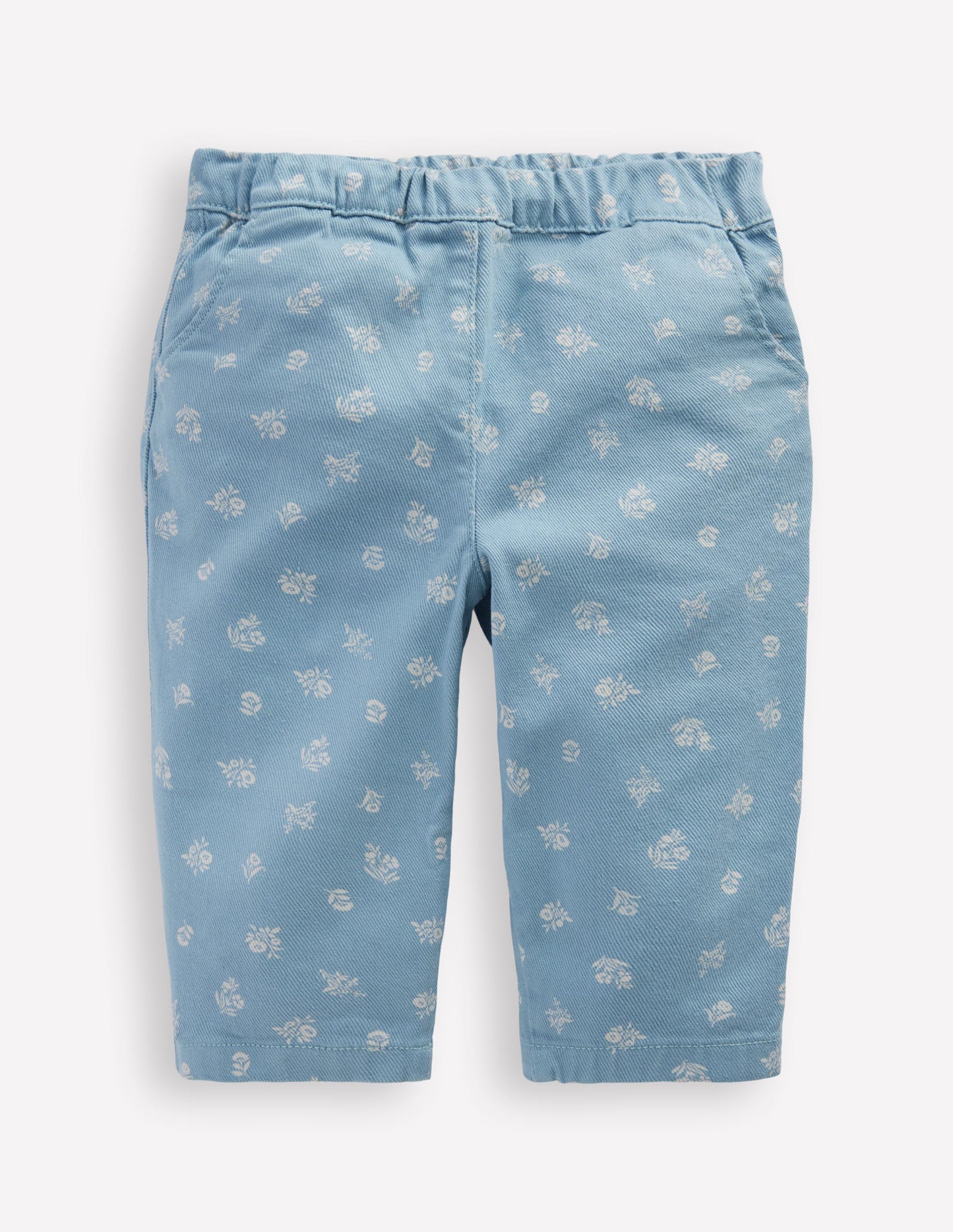 Cotton Pull-on Trousers-Blue Floral Print