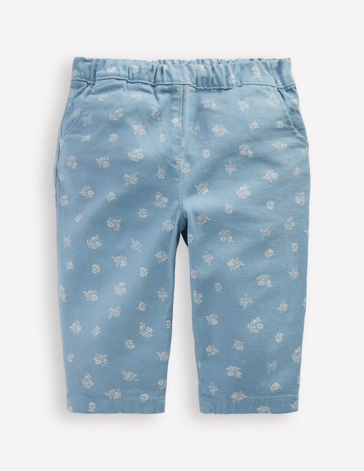 Cotton Pull-on Trousers-Blue Floral Print