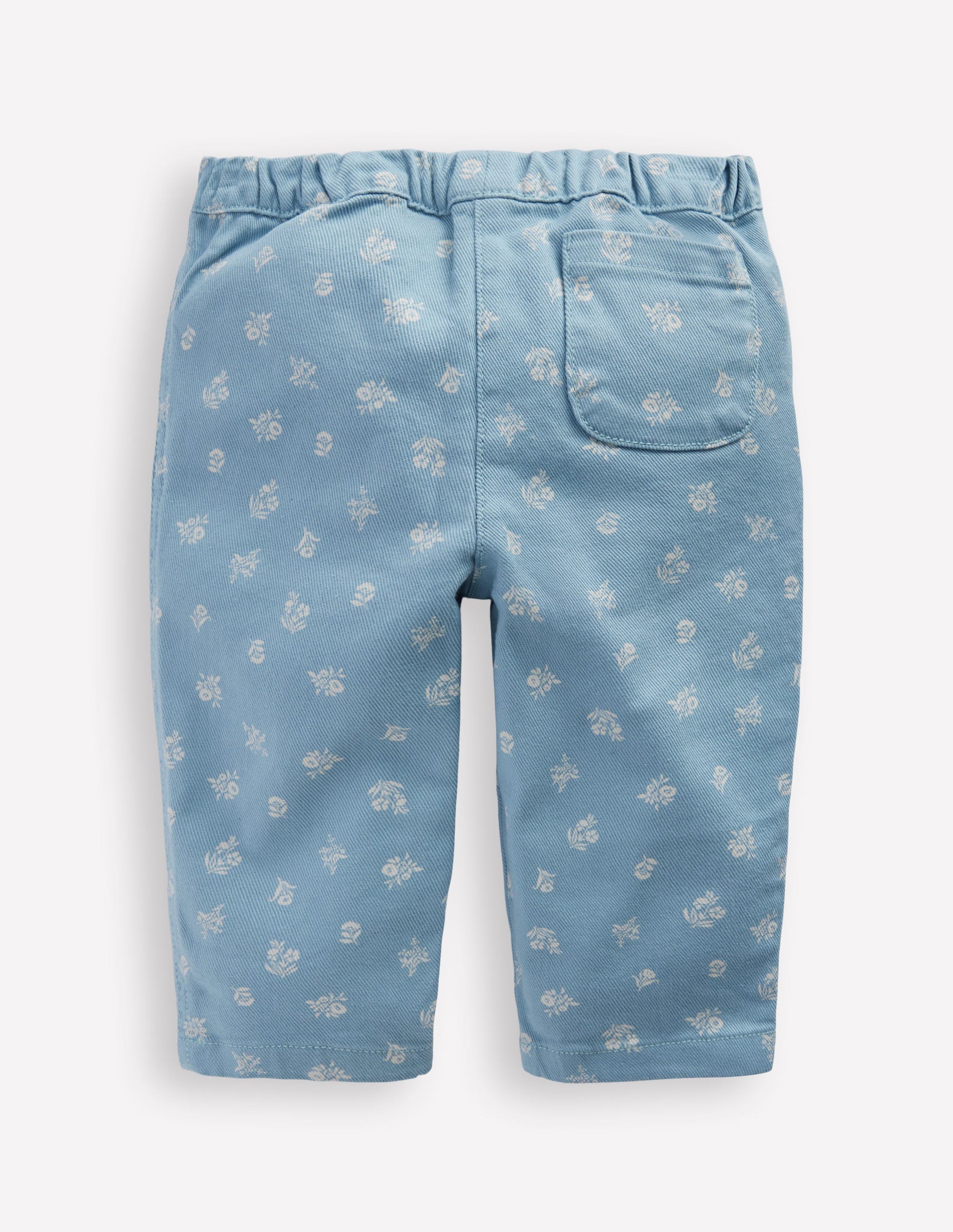 Cotton Pull-on Trousers-Blue Floral Print-2