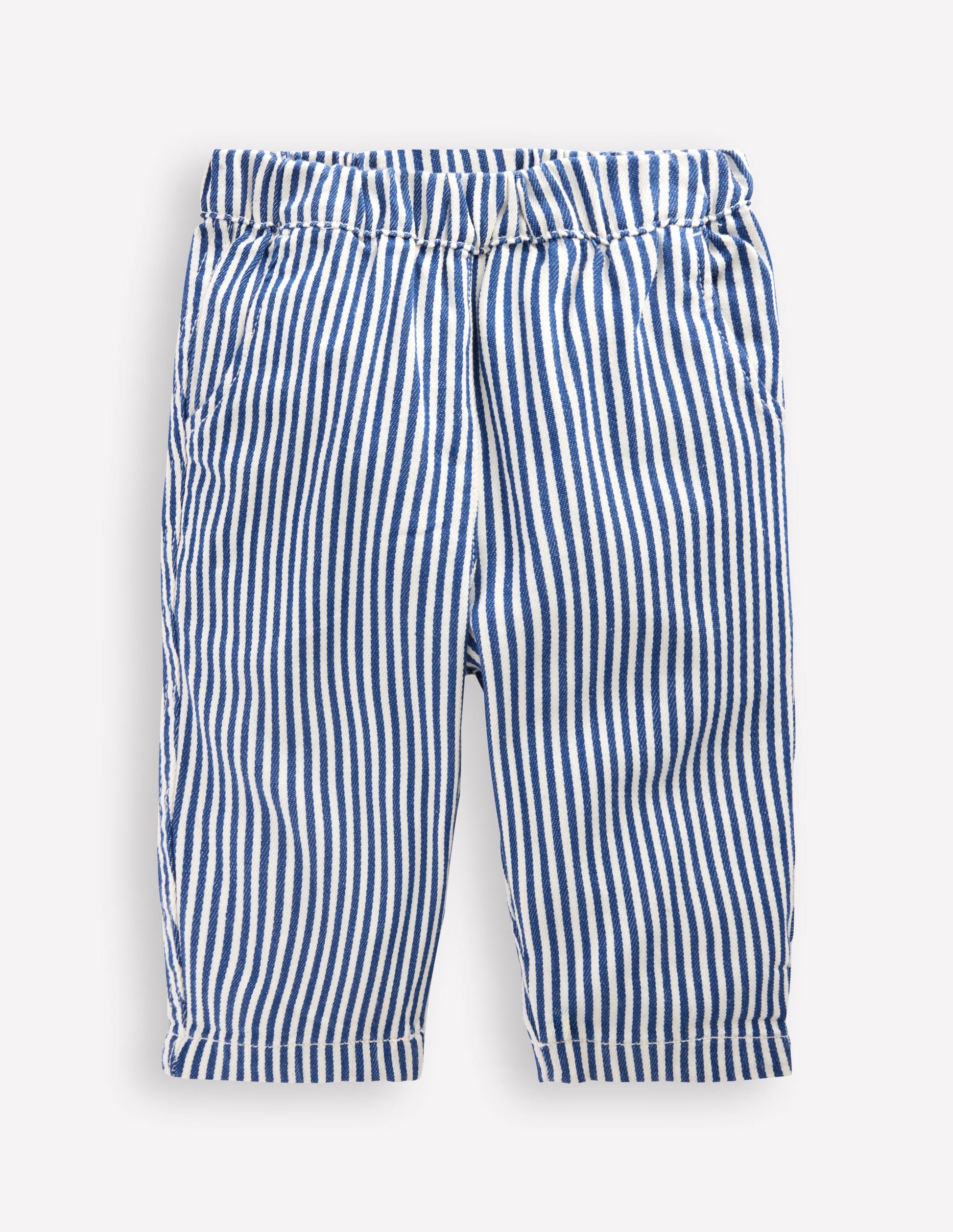 Cotton Pull-on Trousers-Blue and Ivory Stripe-1