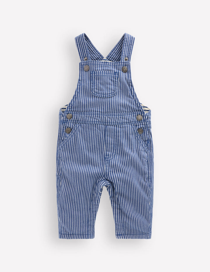 Woven Dungarees-Navy Ticking Stripe