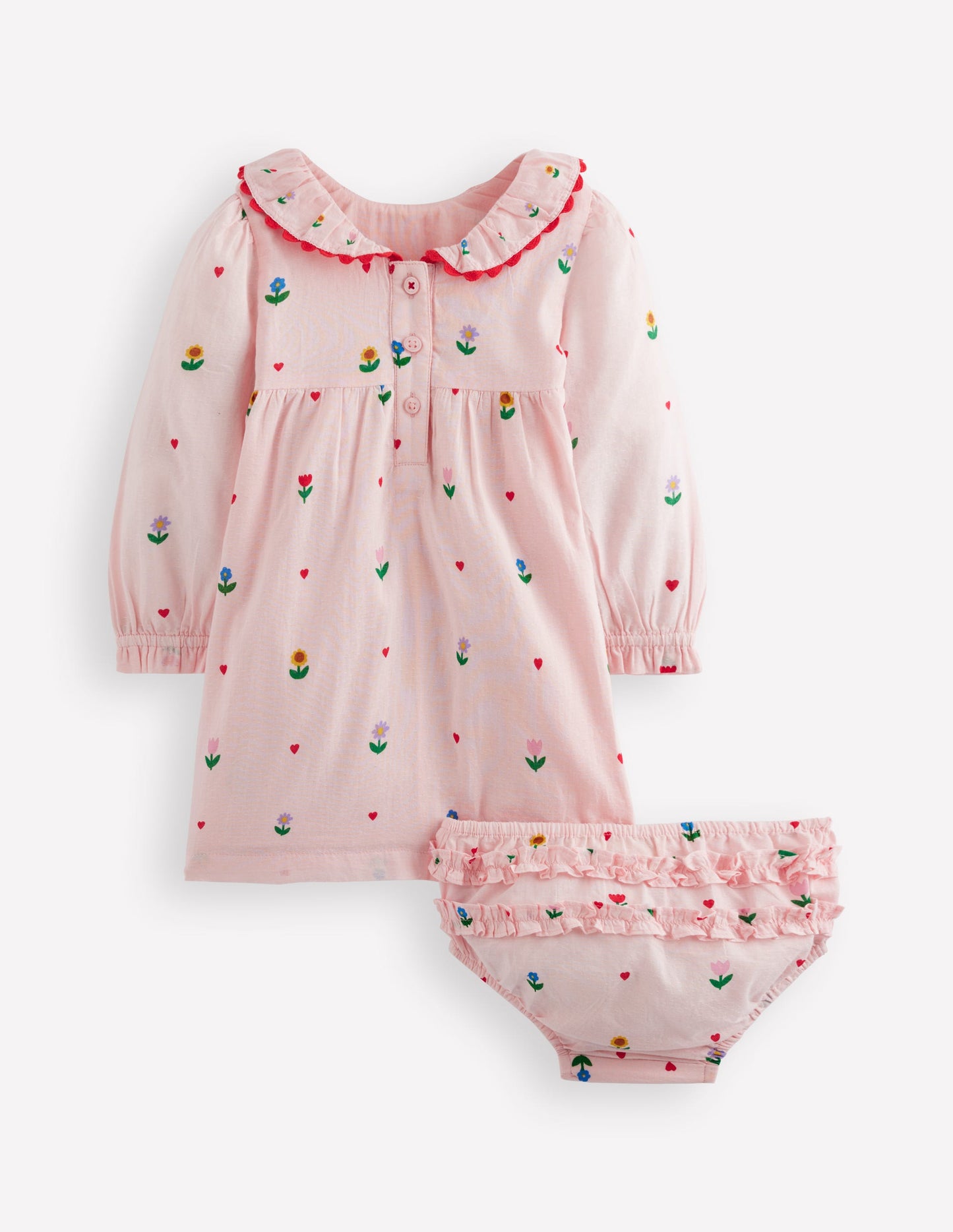 Embroidered Smocked Dress-Pink Multi Floral Heart Flower