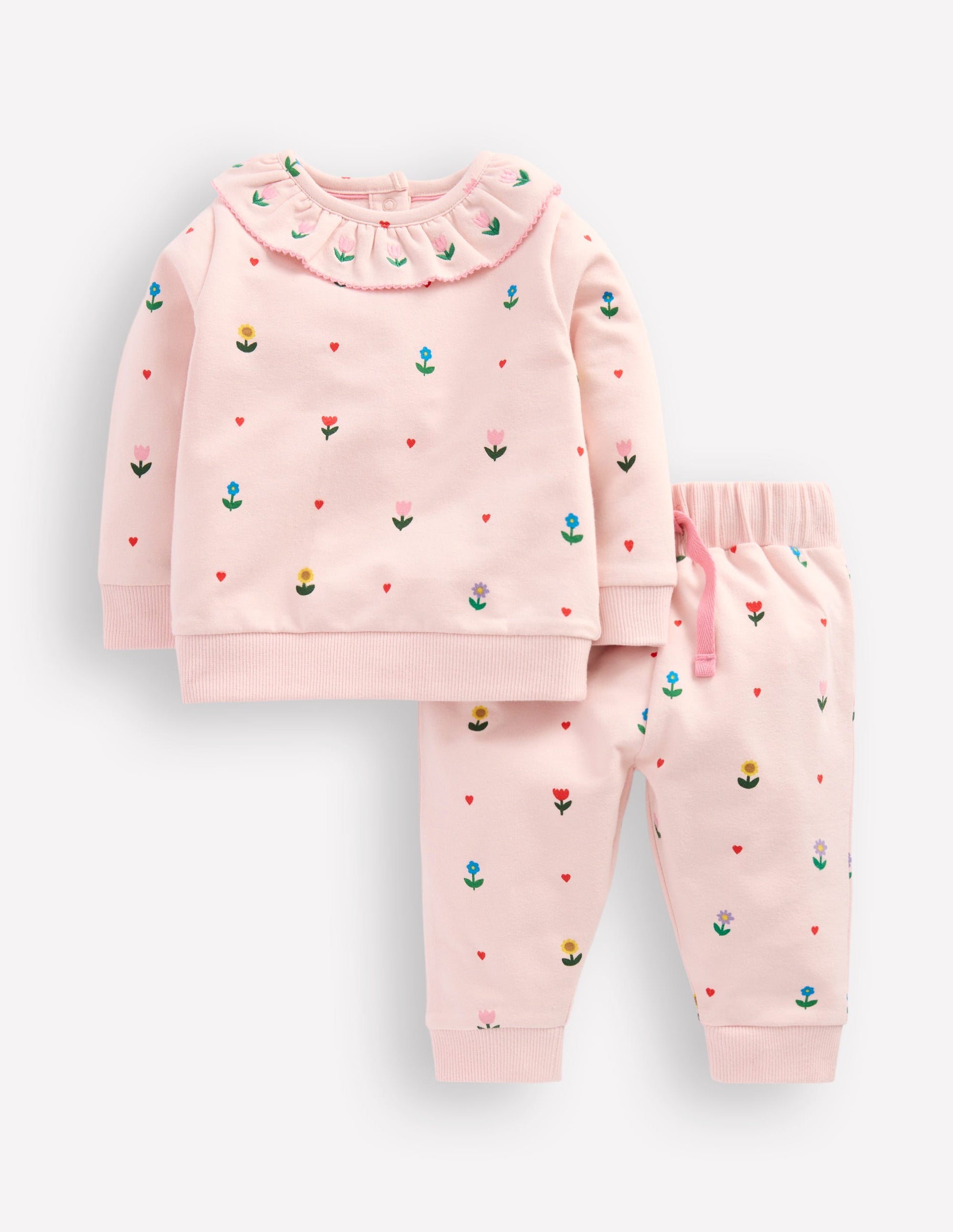 Ruffle Neck Sweat Play Set-Chalk Pink Multi Heart Flower-1
