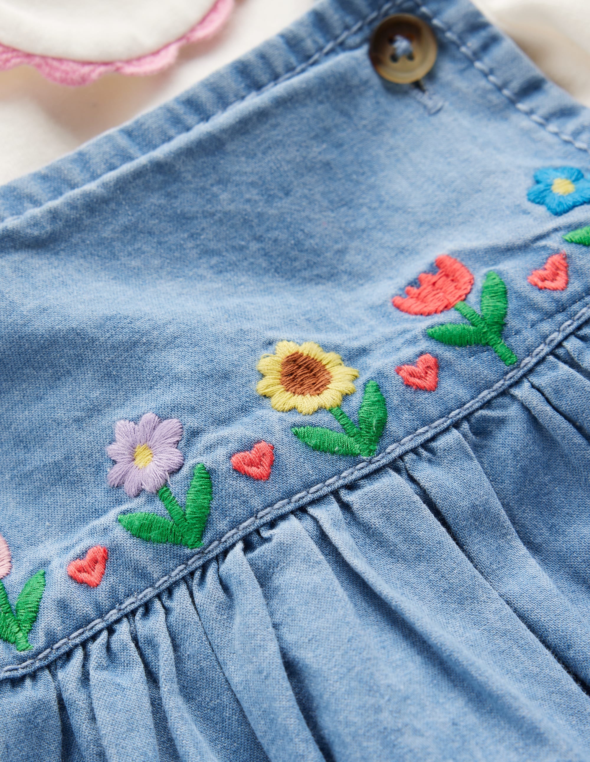 Embroidered Pinny Dress Set-Chambray Floral Embroidery - Image 3