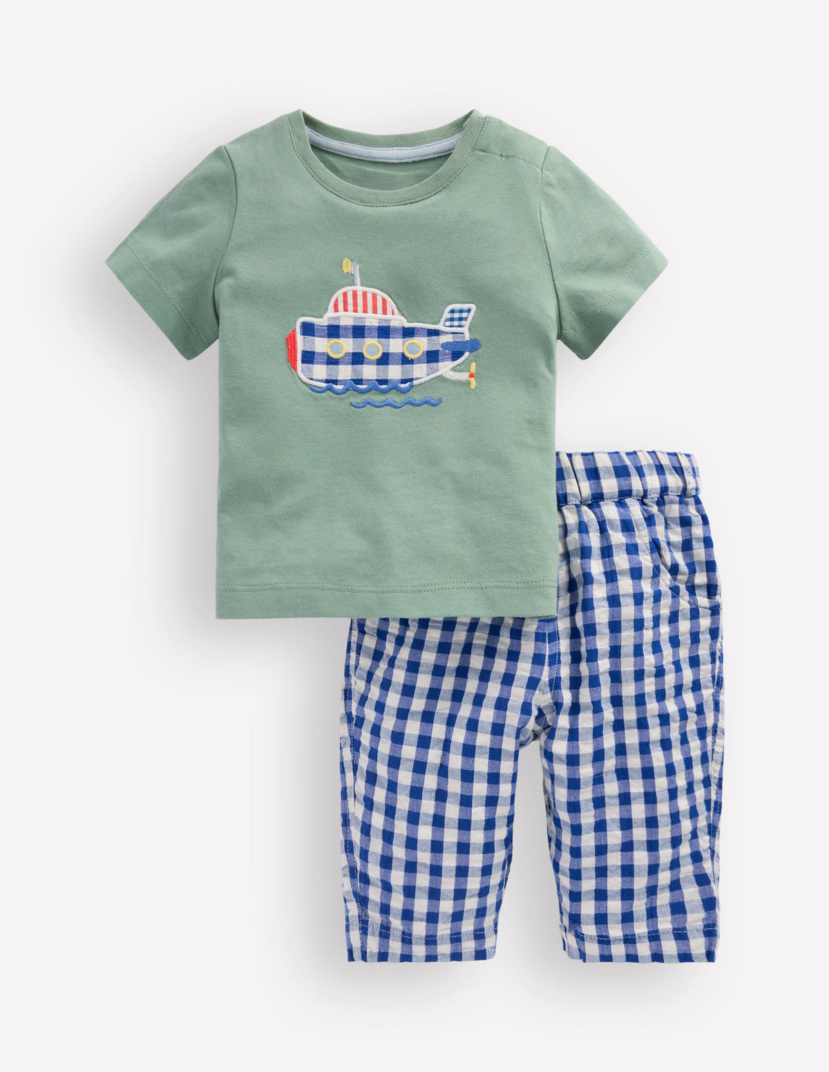 Jersey and Woven Play Set-Green Submarine/Blue Gingham - Image 1