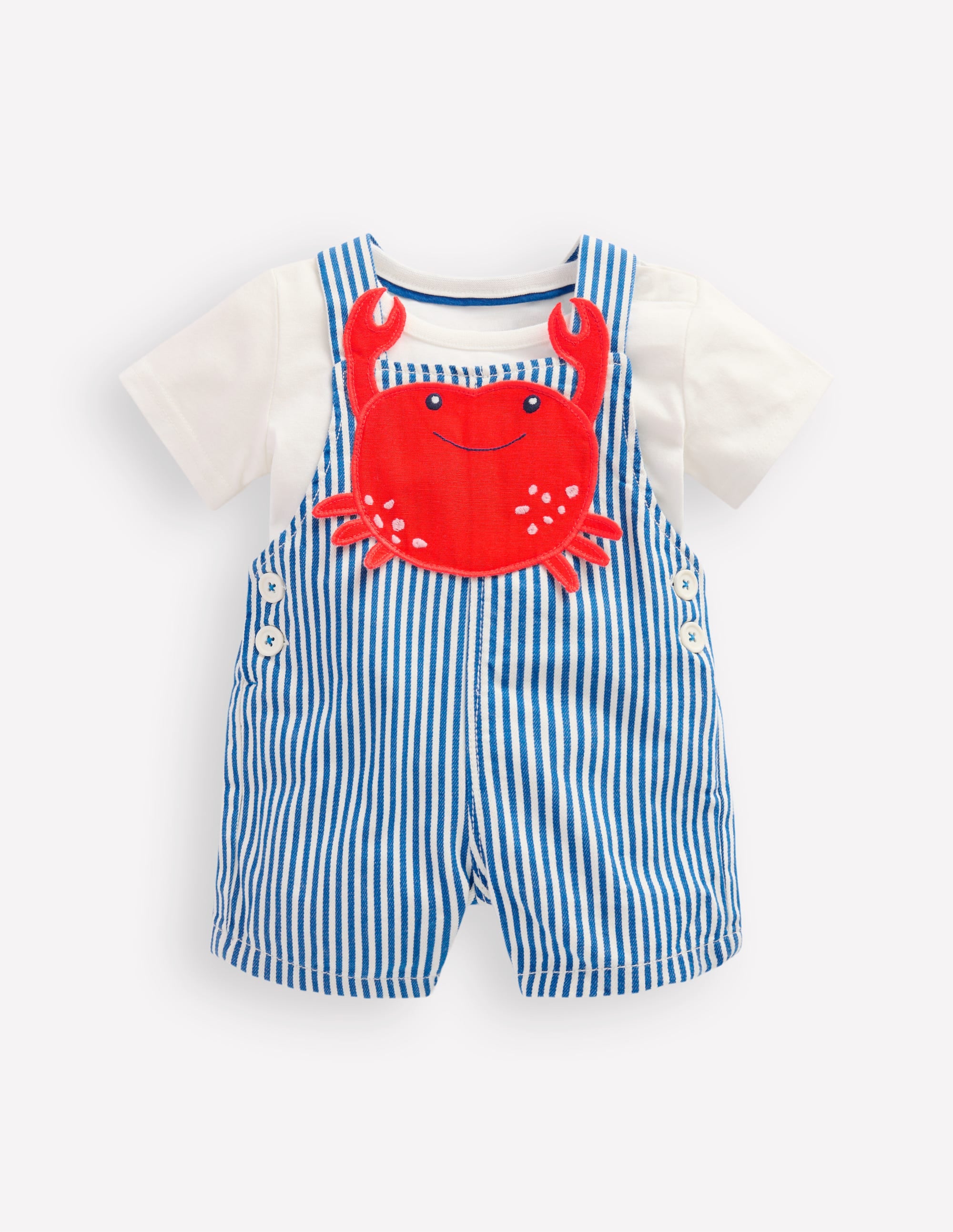Novelty Woven Dungarees Set-Blue Stripe Crab - Image 1