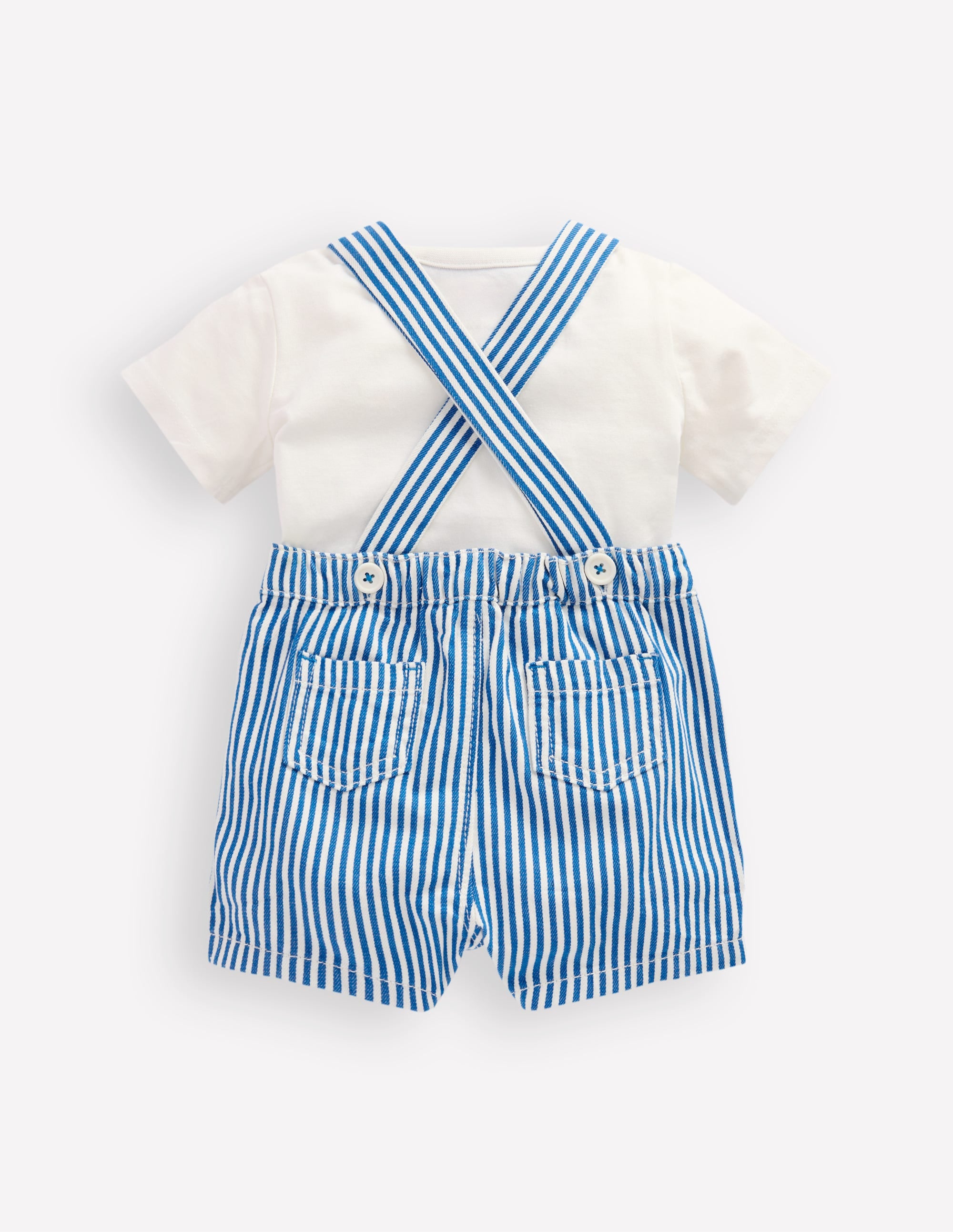 Novelty Woven Dungarees Set-Blue Stripe Crab - Image 2