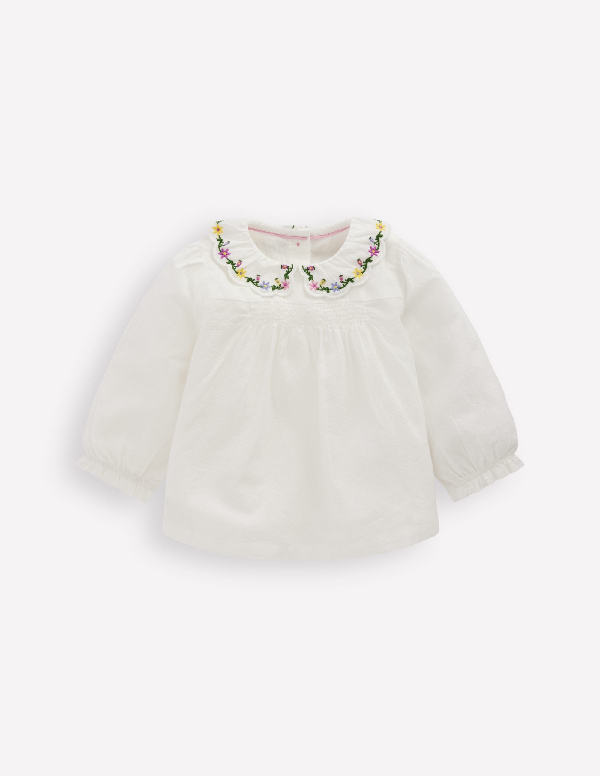 Embroidered Collar Woven Top-Soft Ivory Embroidery - Image 1