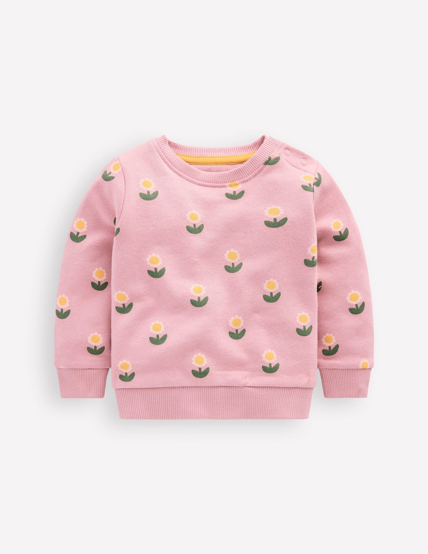 Printed Sweatshirt-Vintage Pink Daisy Stamp