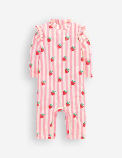 Girls Sun Safe Surfsuit-Pink Strawberry Stripe-1