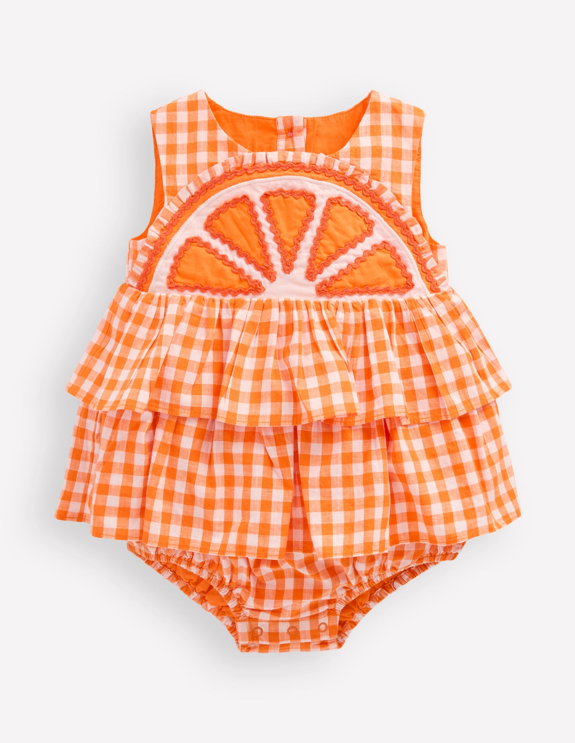 Novelty Bubble Romper-Orange Gingham - Image 1