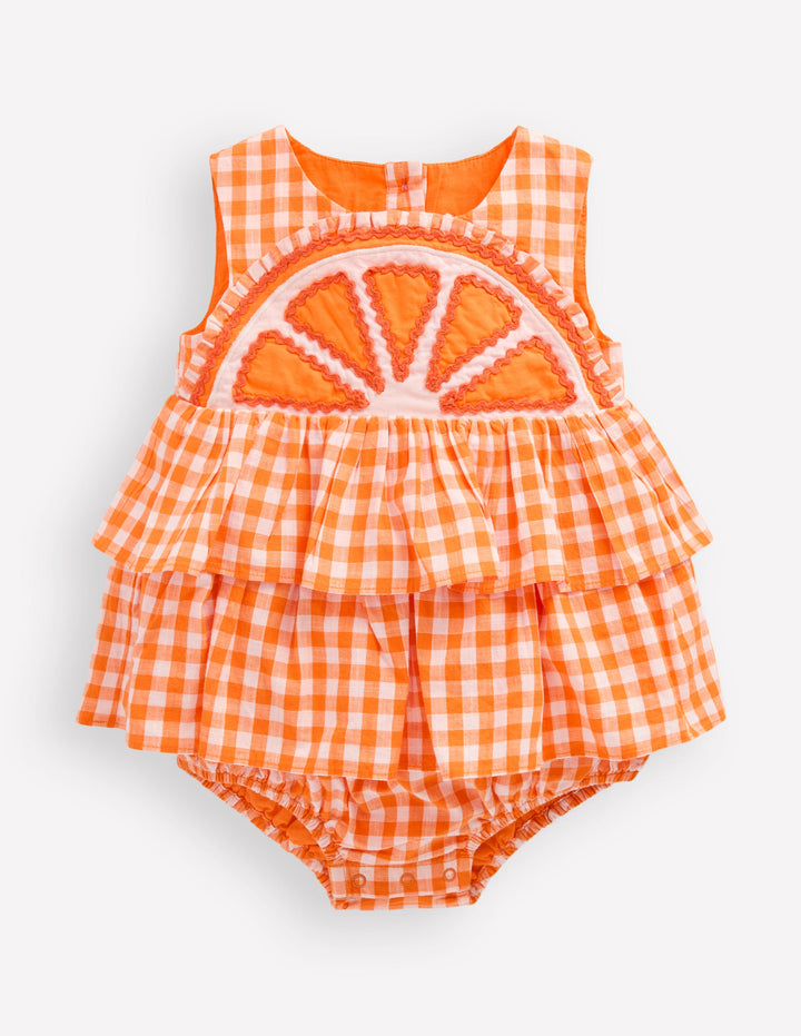 Bubble Romper-Orange Gingham