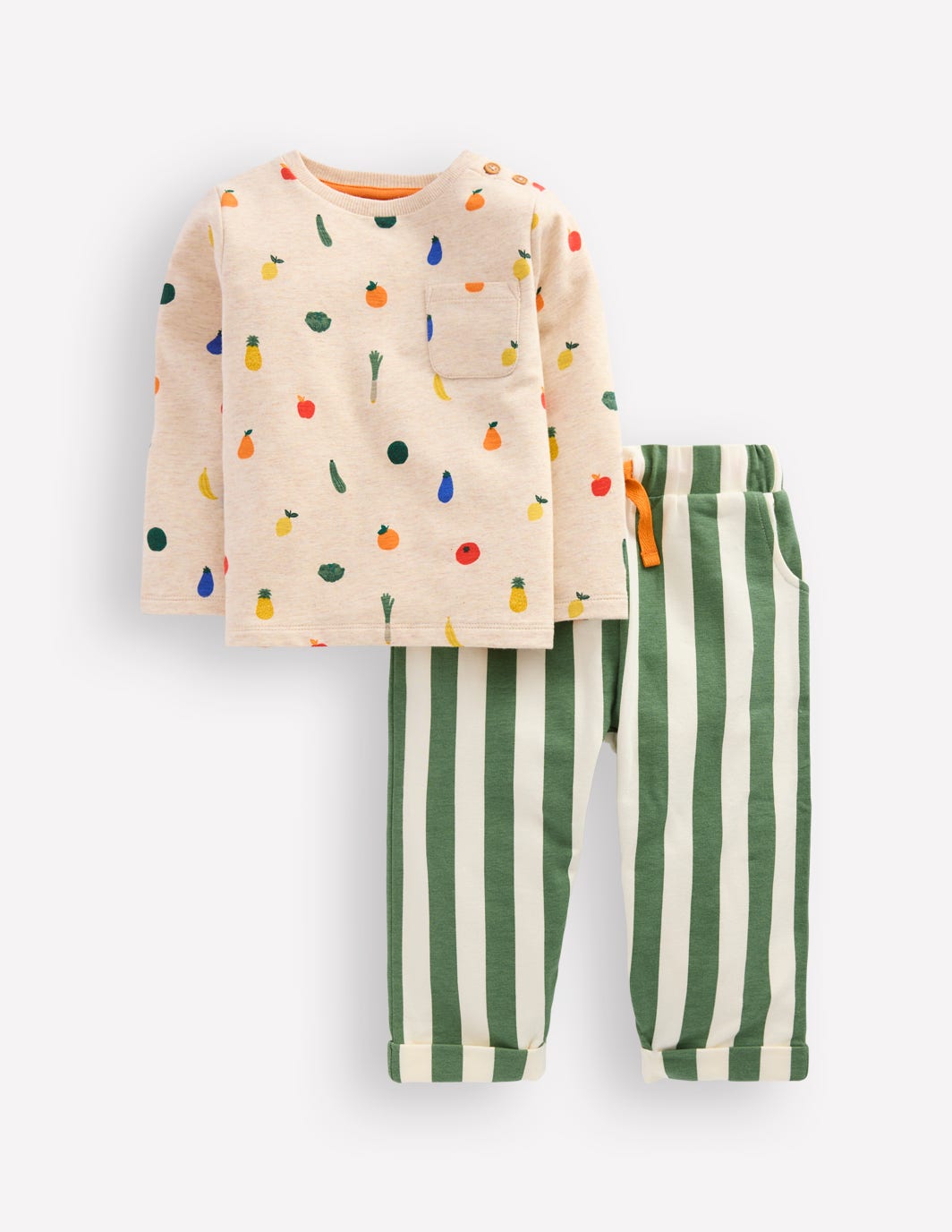 Striped Sweat Play Set-Oatmeal/Green Stripe Veggies-1